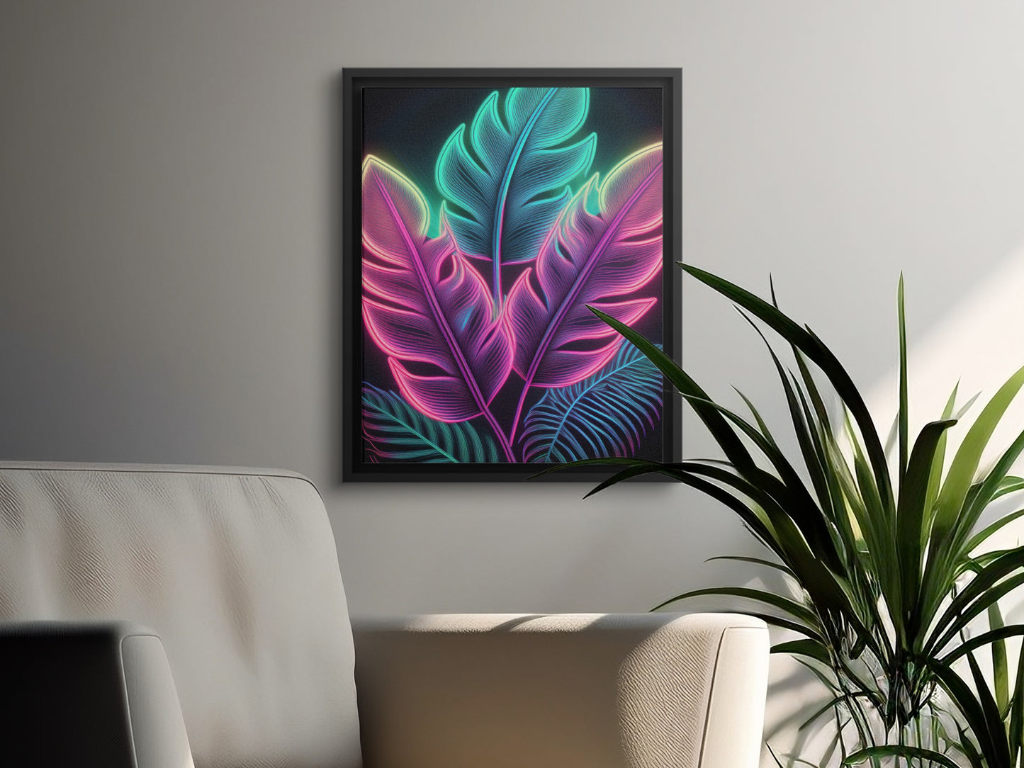 Colorful Neon Leaves Canvas Art, Vibrant Home Decor, Modern Wall Art, Tropical Leaf Print
