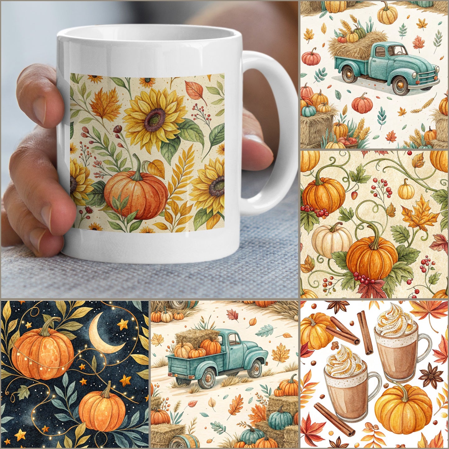 Autumn Harvest Coffee Mug, Thanksgiving Pumpkin Sunflower Design, Fall Seasonal Kitchen Decor