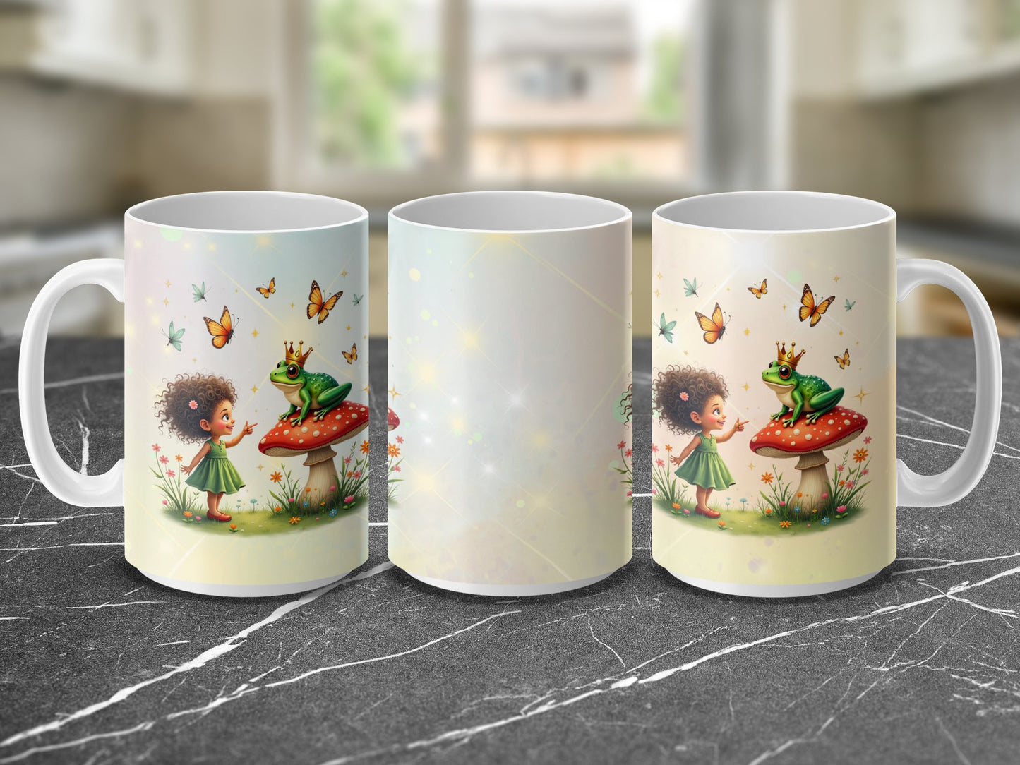 Kids Storytime Mug, Charming Illustrations with Child and Frog, Butterfly Garden Coffee Cup, Gift Idea for Children