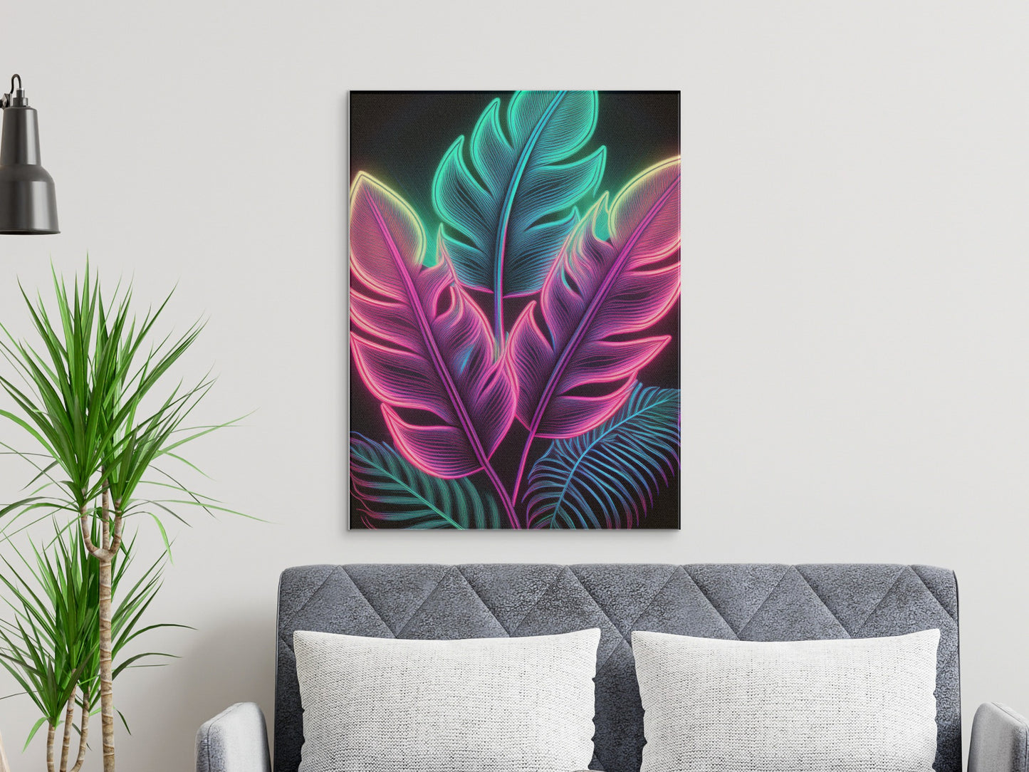Colorful Neon Feathers Wall Art, Vibrant Modern Decorative Canvas Print, Home and Office Decoration