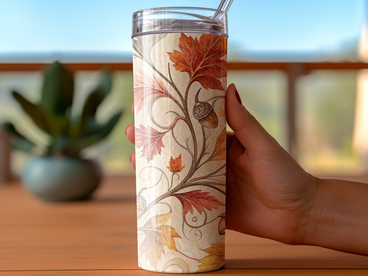 Autumn Leaves Insulated Tumbler, Fall Theme Travel Mug with Lid, Eco-Friendly Reusable Beverage Cup