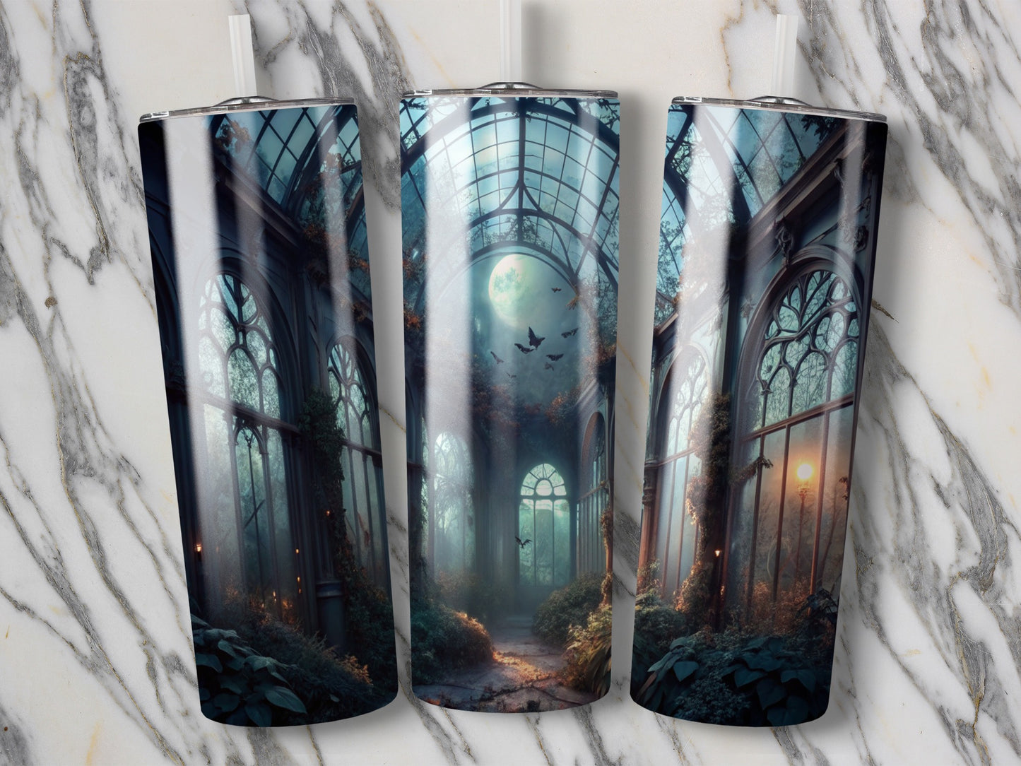 Gothic Forest Tumbler Cups, Enchanted Woodland Scene, Moonlight Trees, Unique Gift Drinkware, Fantasy Art Insulated Travel Mug