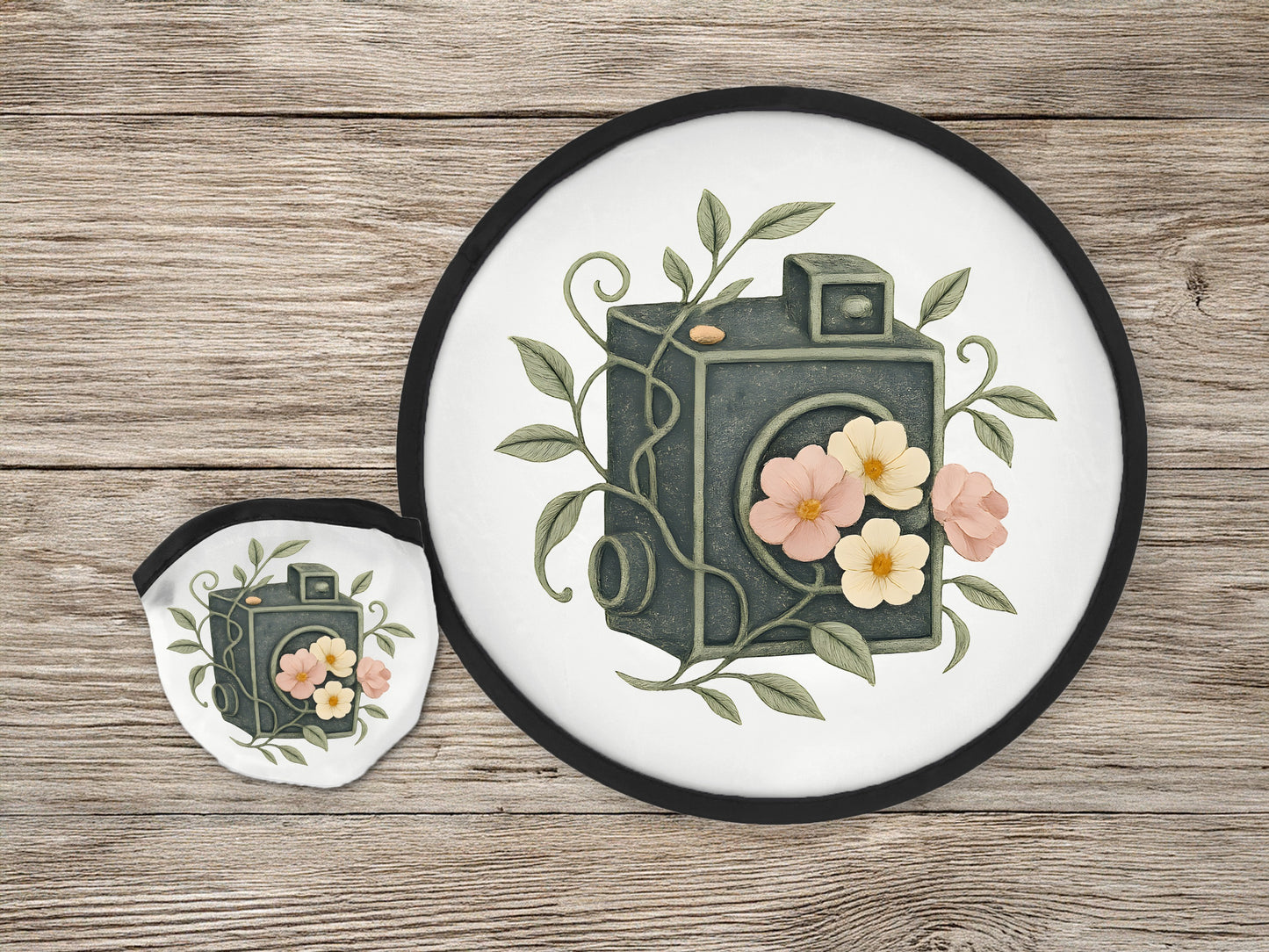 Vintage Camera Floral Design Wall Art, Decorative Ceramic Plate with Matching Coaster Set