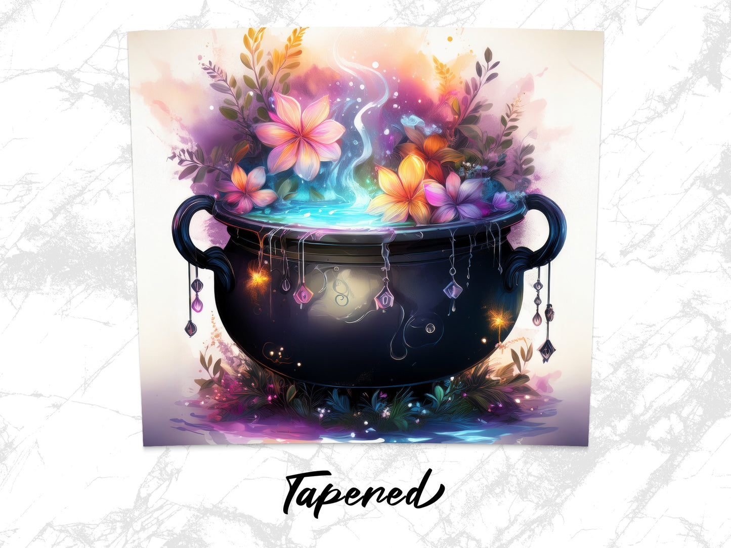 Enchanted Floral Cauldron Print, Magical Whimsical Art, Fantasy Home Decor, Mystical Wall Art, Colorful Flower Illustration