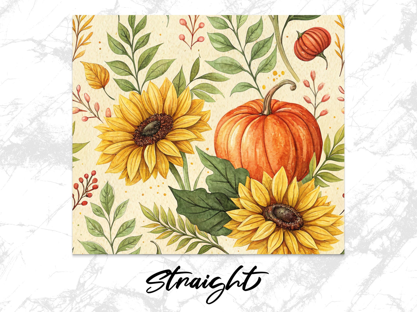Autumn Sunflower and Pumpkin Pattern Wrapping Paper, Fall Season Gift Wrap, Floral Thanksgiving Decor