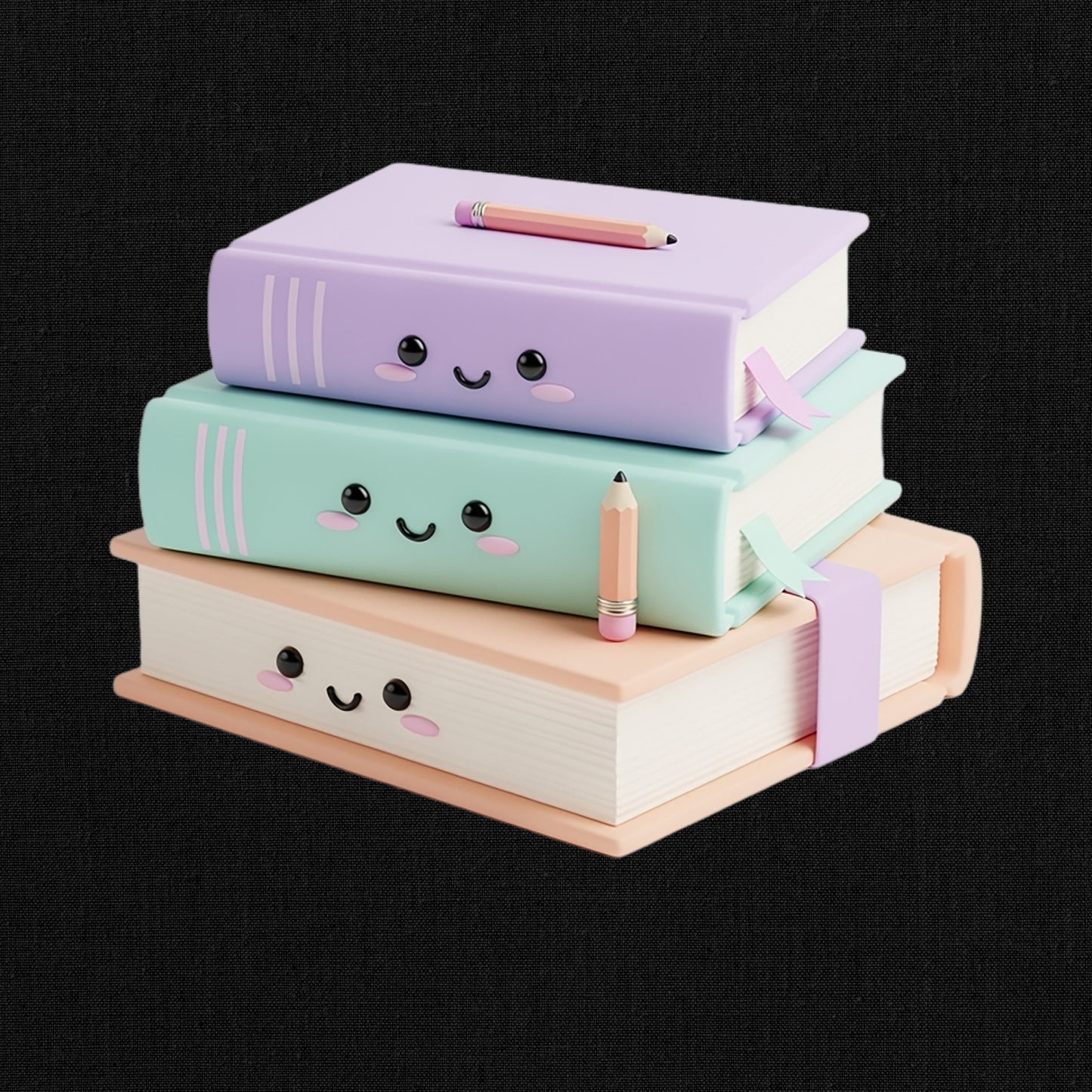 Cute Kawaii Book Stack Decor, Colorful Desk Accessories, Smiling Books with Faces, Pastel Office Organizer, Book Lover Gift