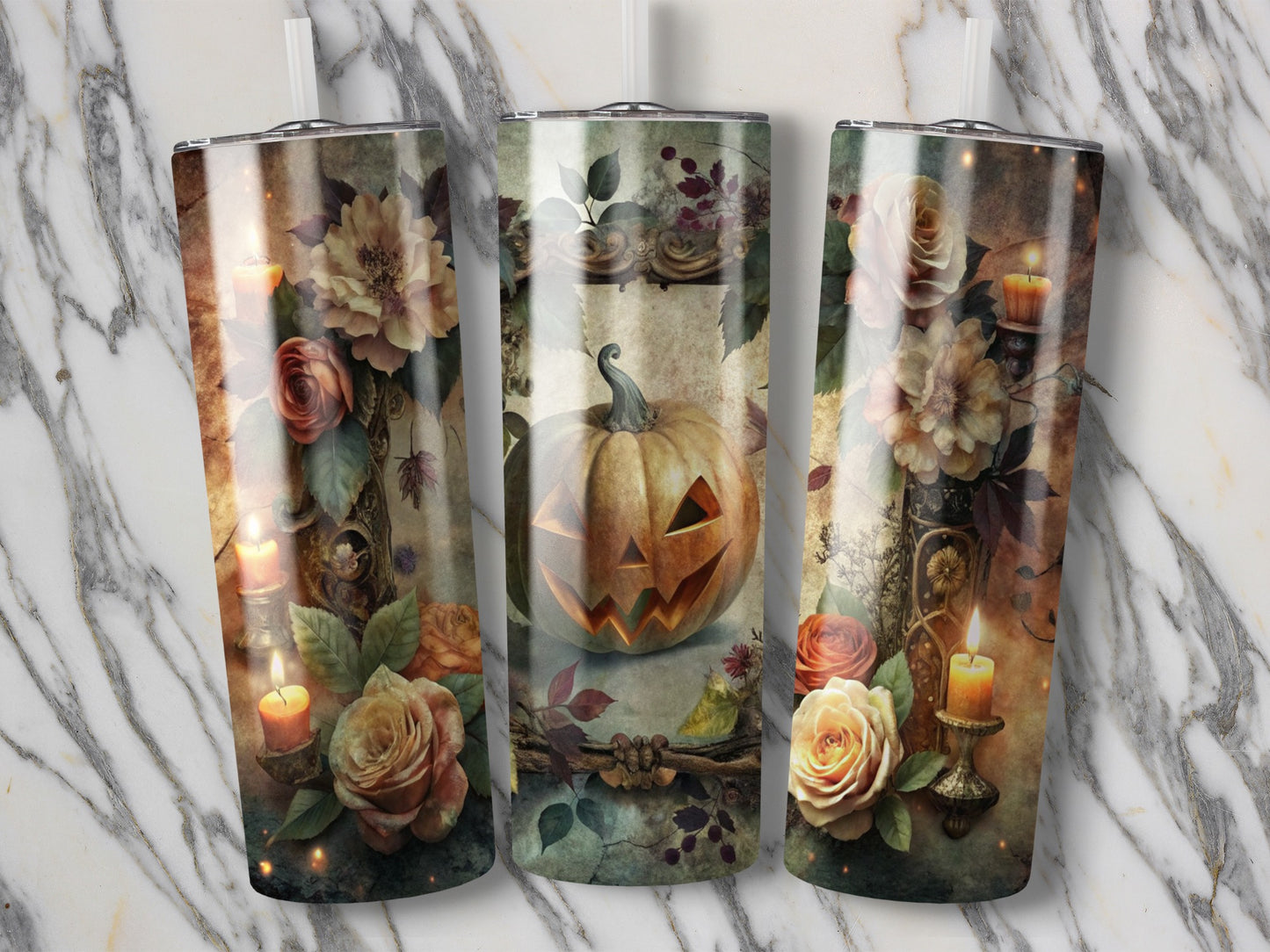 Autumn Floral and Pumpkin Decorative Hanging Pendant Lights, Home Accent Lighting