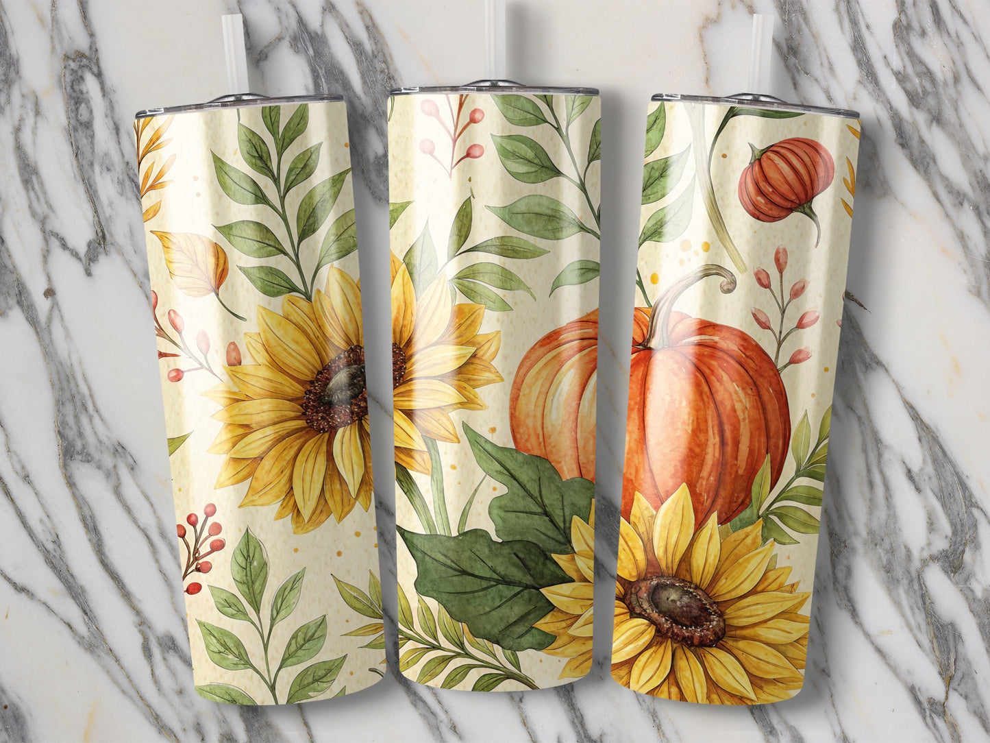 Autumn Sunflower and Pumpkin Kitchen Towels, Fall Decor, Floral Hand Towels Set of 3