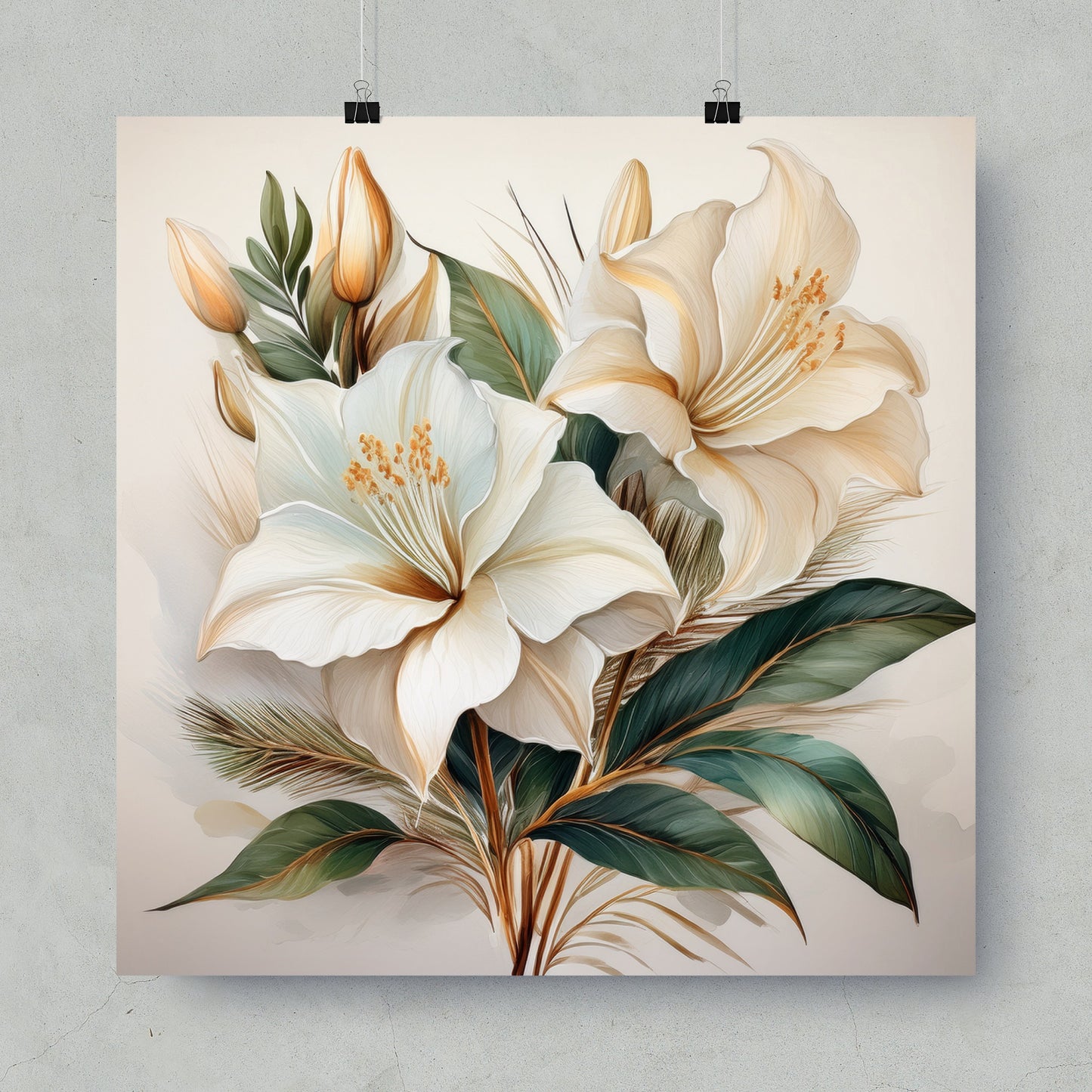 Elegant White Lily Floral Canvas Print, Modern Botanical Wall Art, Home Decor