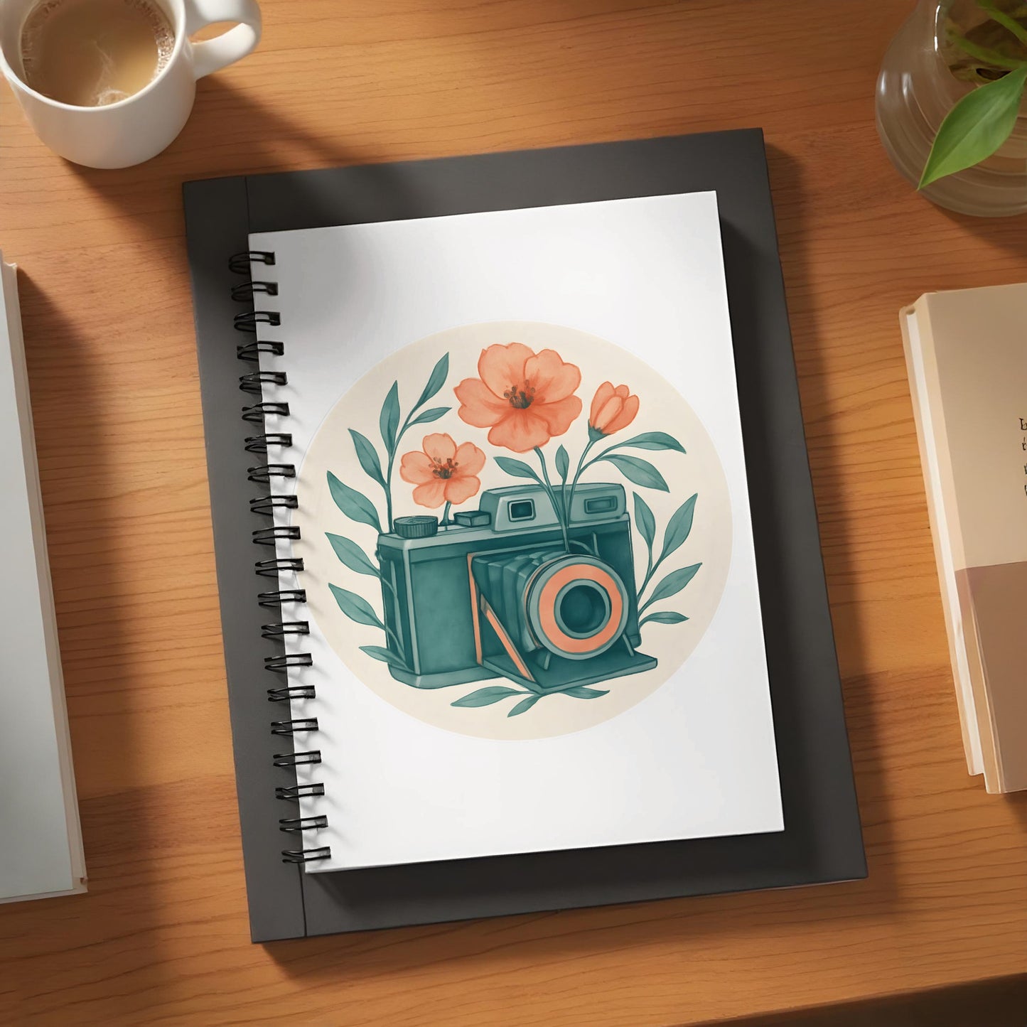 Vintage Camera Illustration Notebook, Floral Camera Design, Aesthetic Spiral Journal, Artistic Sketchbook, Gift for Photographers, Unique