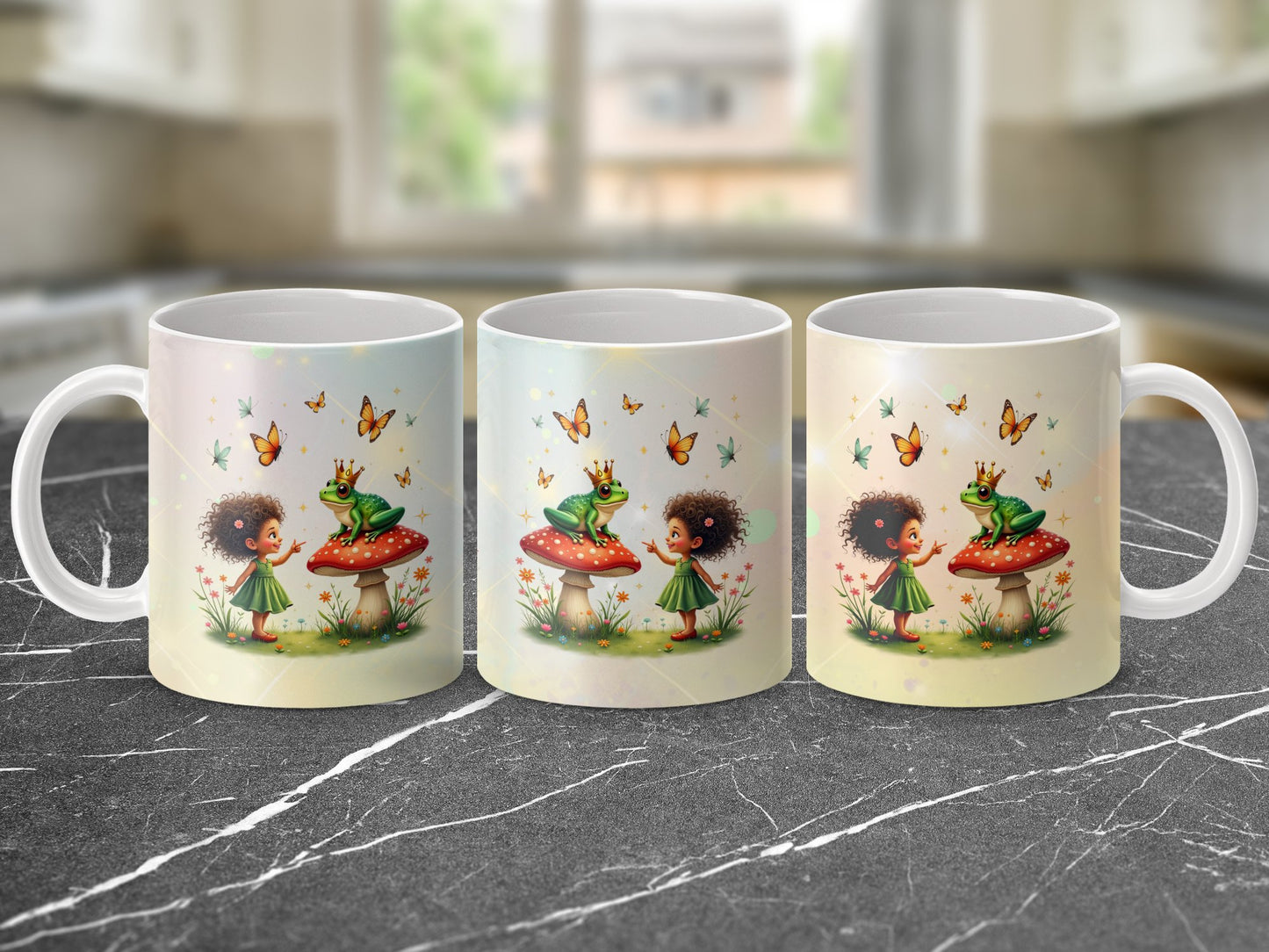 Whimsical Children's Mug with Fairy and Frog Illustration, Cute Fantasy Coffee Cup, Gift Idea for Kids