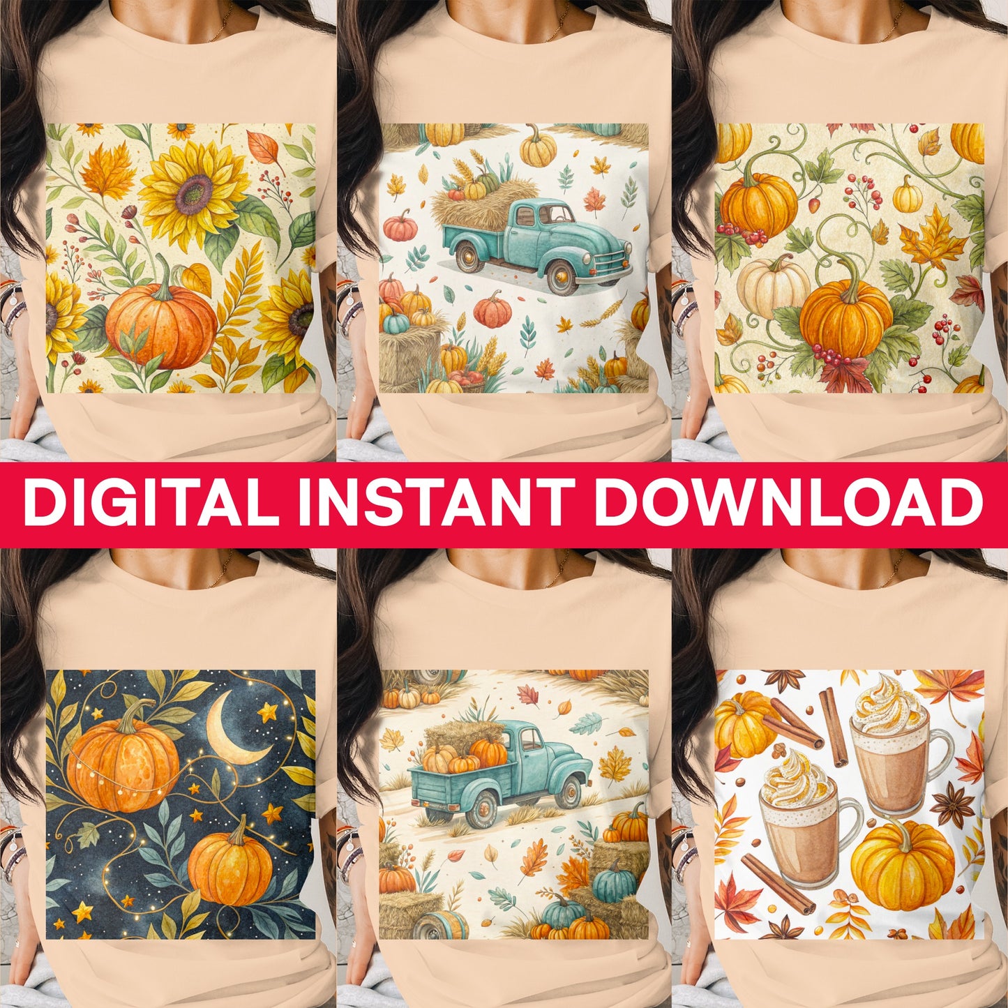 Autumn Clipart Bundle, Digital Instant Download, Pumpkin Illustrations, Fall Sublimation Designs for Crafting and DIY Projects