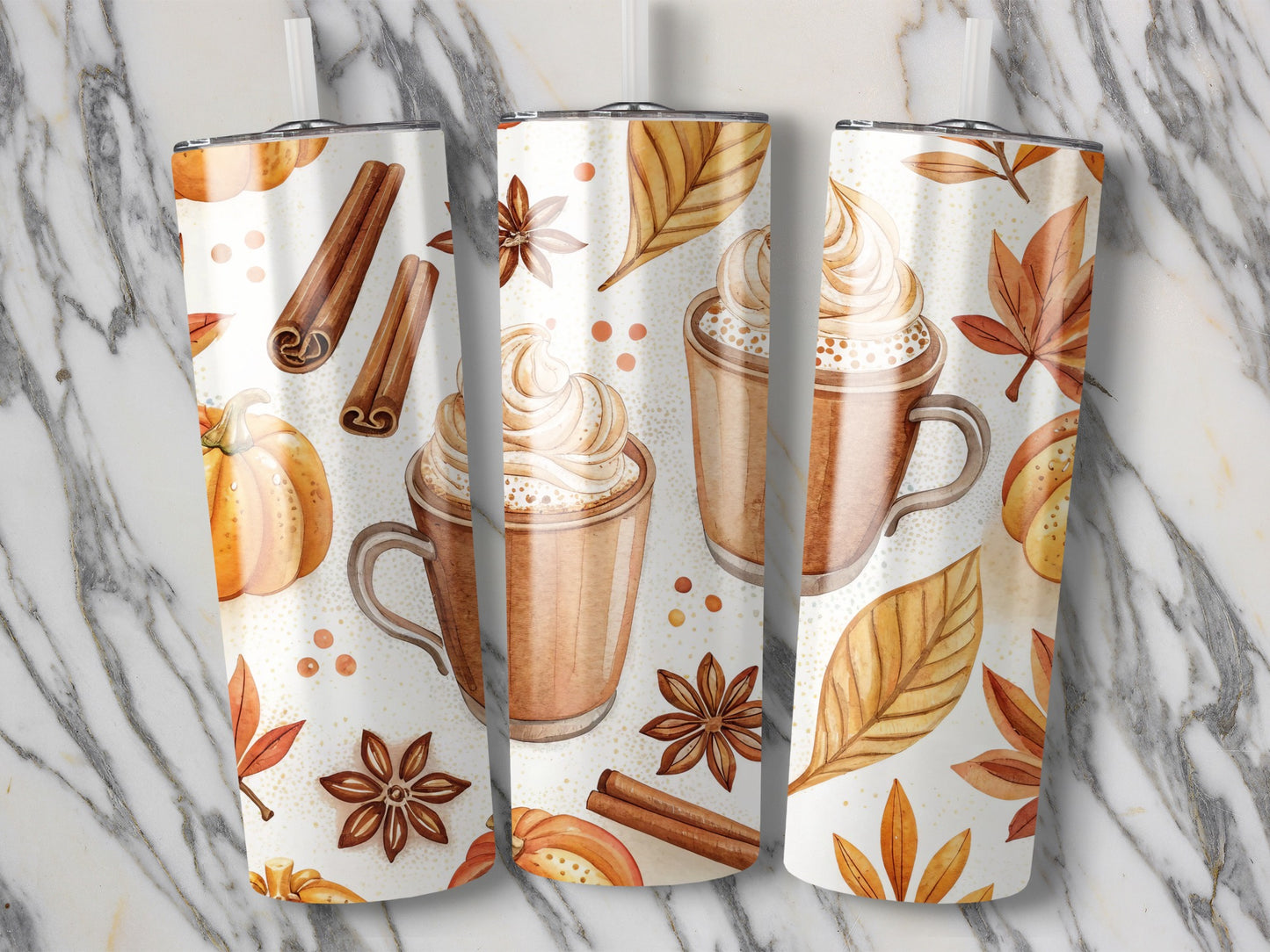Autumn Spice Kitchen Towels, Pumpkin Latte Design, Fall Leaves, Cinnamon Stick Illustration, Home Decor Set