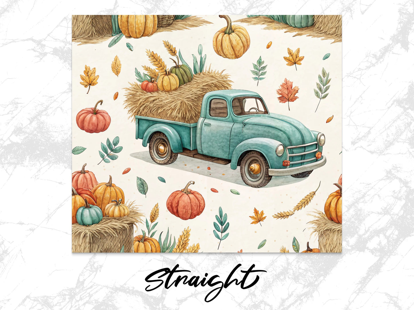 Vintage Truck Autumn Harvest Pattern Fabric, Fall Pumpkins Leaves Print, Crafting Quilting Material