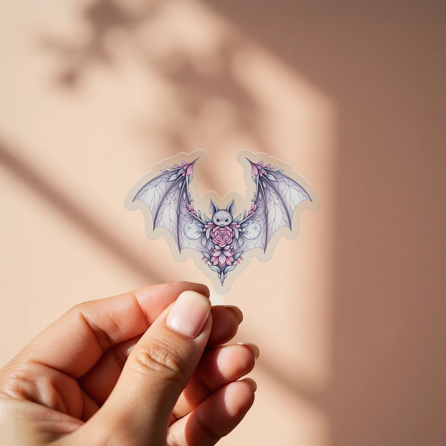 Gothic Bat Sticker, Floral Vampire Bat Decal, Fantasy Creature Vinyl Sticker, Laptop and Water Bottle Accessory, Unique Gift Idea