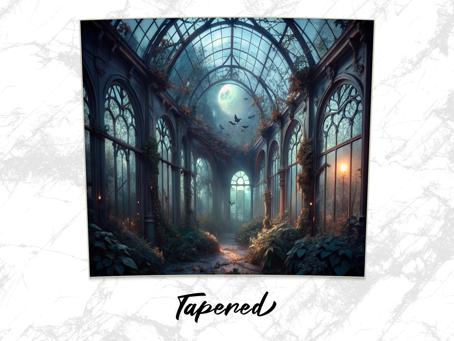 Enchanted Forest Moonlight Print, Gothic Conservatory Art, Mystical Moon Poster, Fantasy Wall Decor, Nature and Architecture Illustration