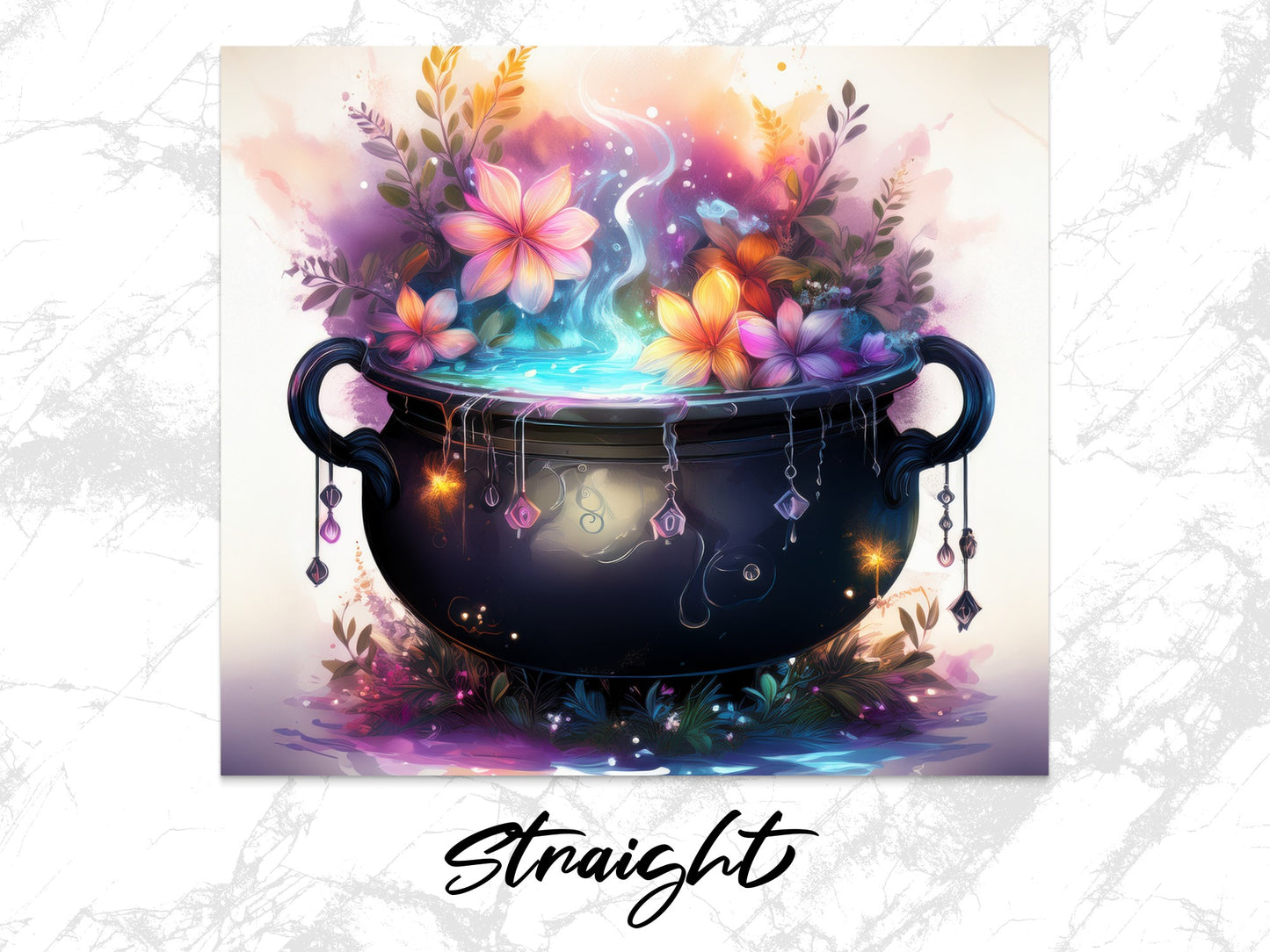 Enchanted Floral Cauldron Art Print, Mystical Witchy Decor, Fantasy Magic Potion Illustration