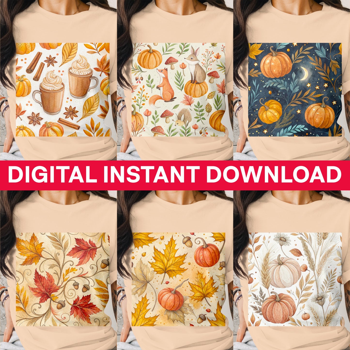 Autumn Digital Paper Pack, Fall Seamless Patterns, Pumpkin Spice, Instant Download, Scrapbooking, Planner Stickers, Craft Supplies