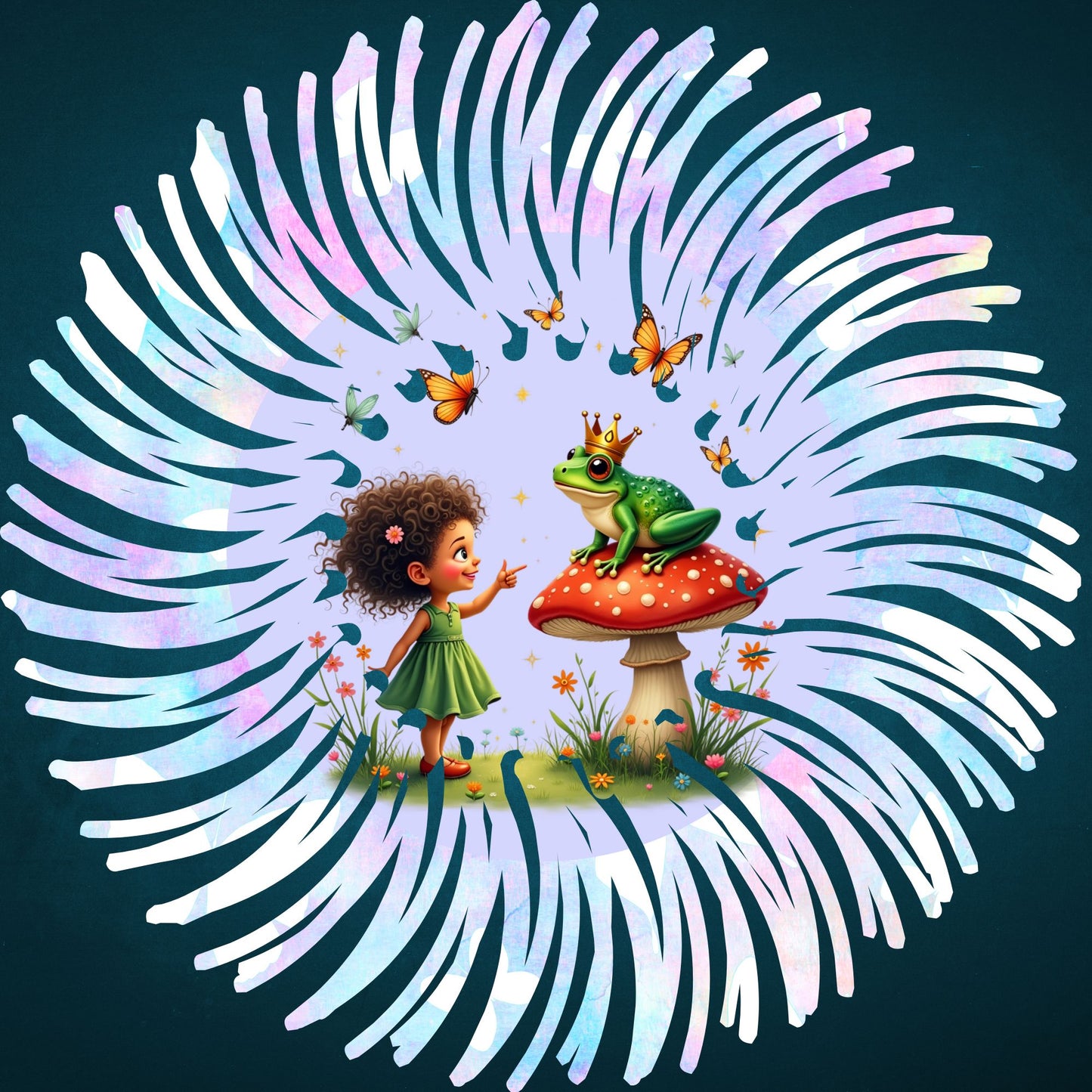 Whimsical Forest Wall Art, Magical Toadstool Print, Fairy Tale Illustration, Children's Room Decor, Enchanted Frog and Girl, Vibrant Colors