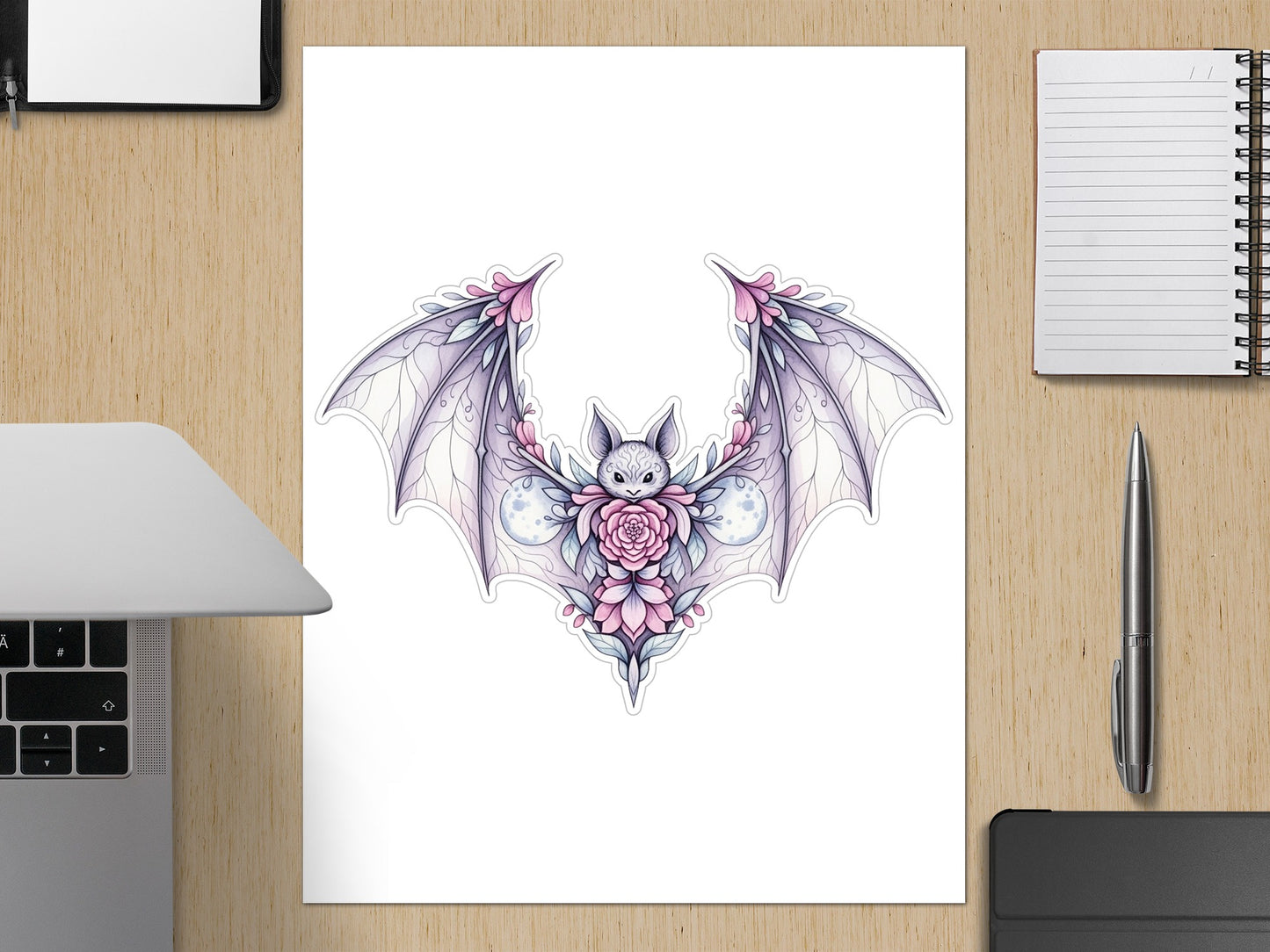 Gothic Bat and Floral Print Wall Art, Fantasy Decor, Unique Vampire Themed Illustration
