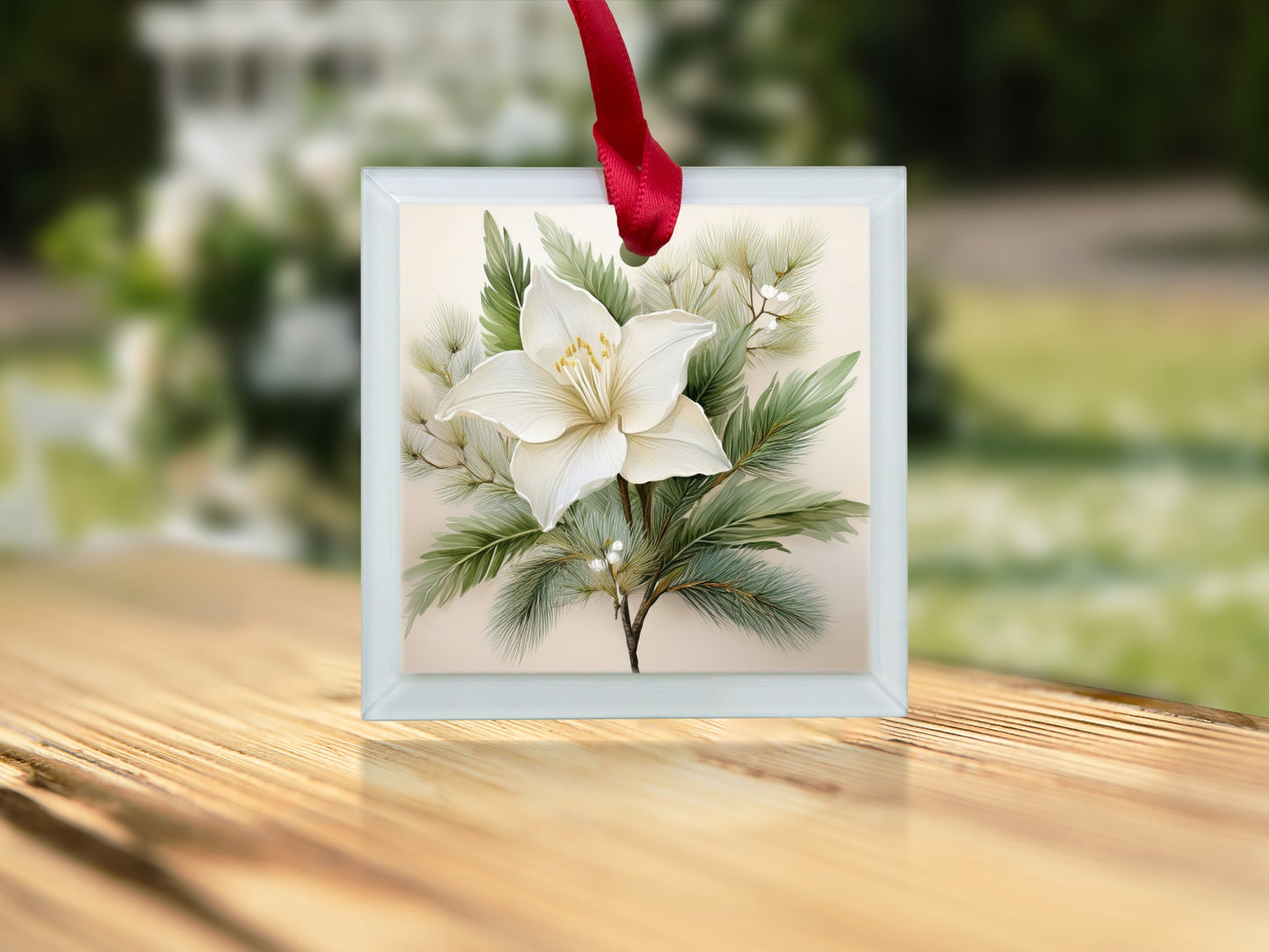 White Lily Flower Ceramic Tile, Botanical Art, Framed Wall Hanging, Home Decor Gift