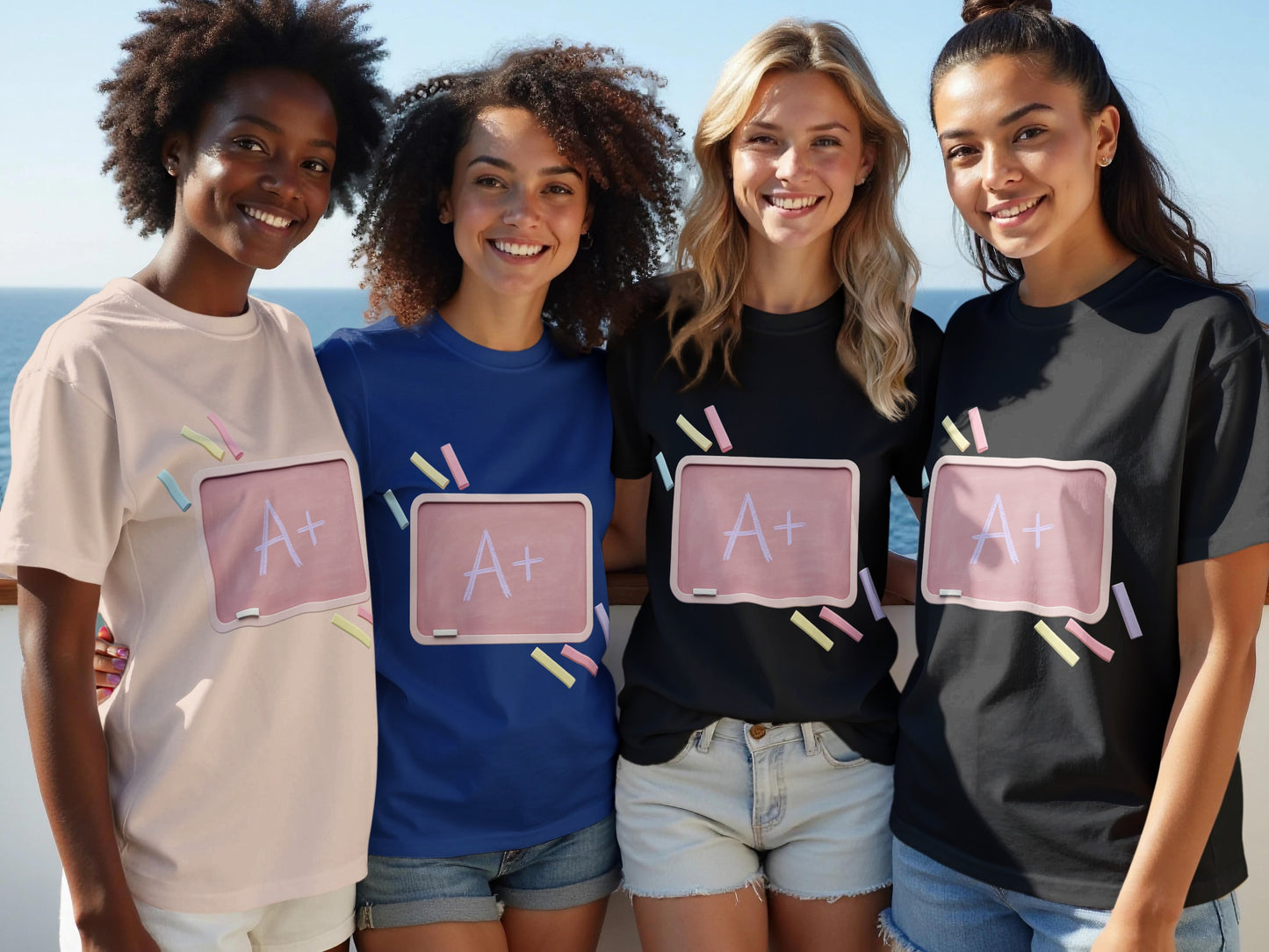 A+ Grade Graphic T-Shirt, Women's Casual Cotton Tee, Multicolor School-Friendly Fashion, Summer Outfit Ideas, Group Apparel