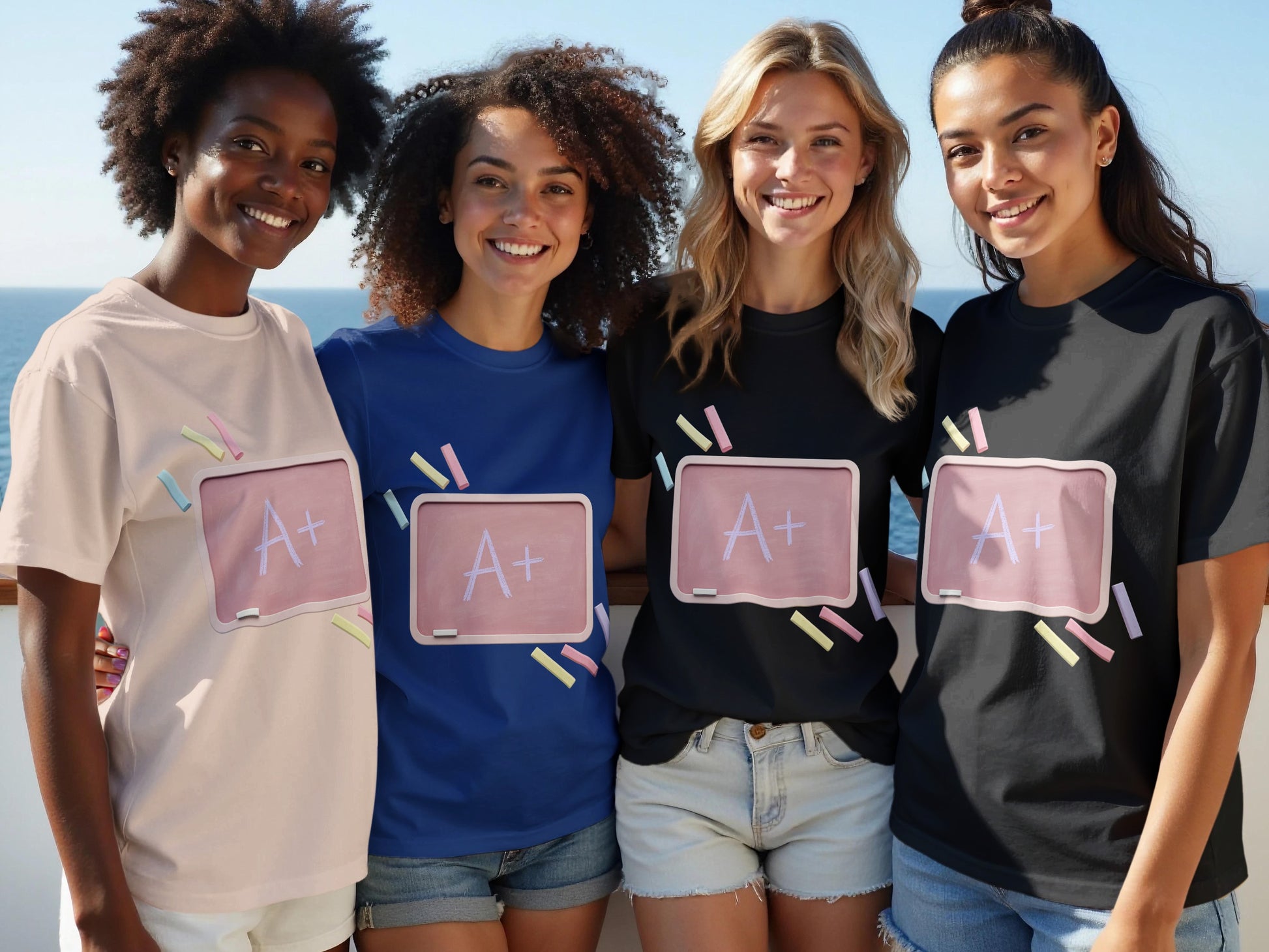 A+ Grade Graphic T-Shirt, Women's Casual Cotton Tee, Multicolor School-Friendly Fashion, Summer Outfit Ideas, Group Apparel