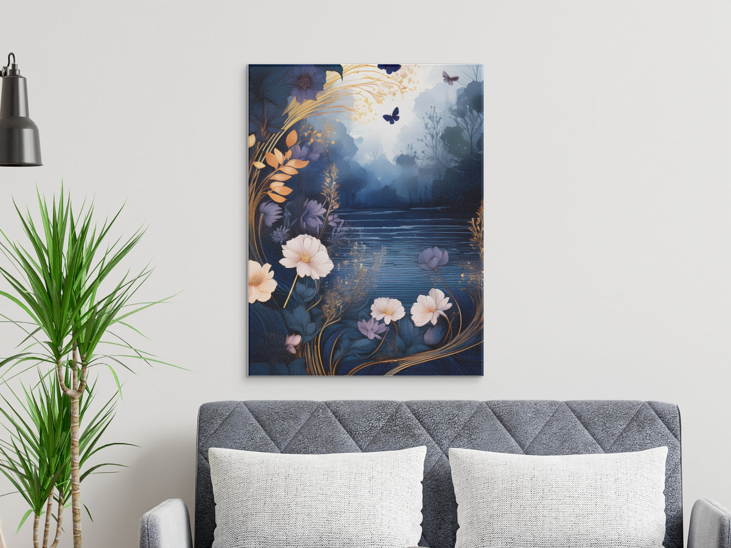 Mystical Forest Lake Print, Floral Watercolor Wall Art, Nature Inspired Home Decor, Tranquil Bedroom Artwork
