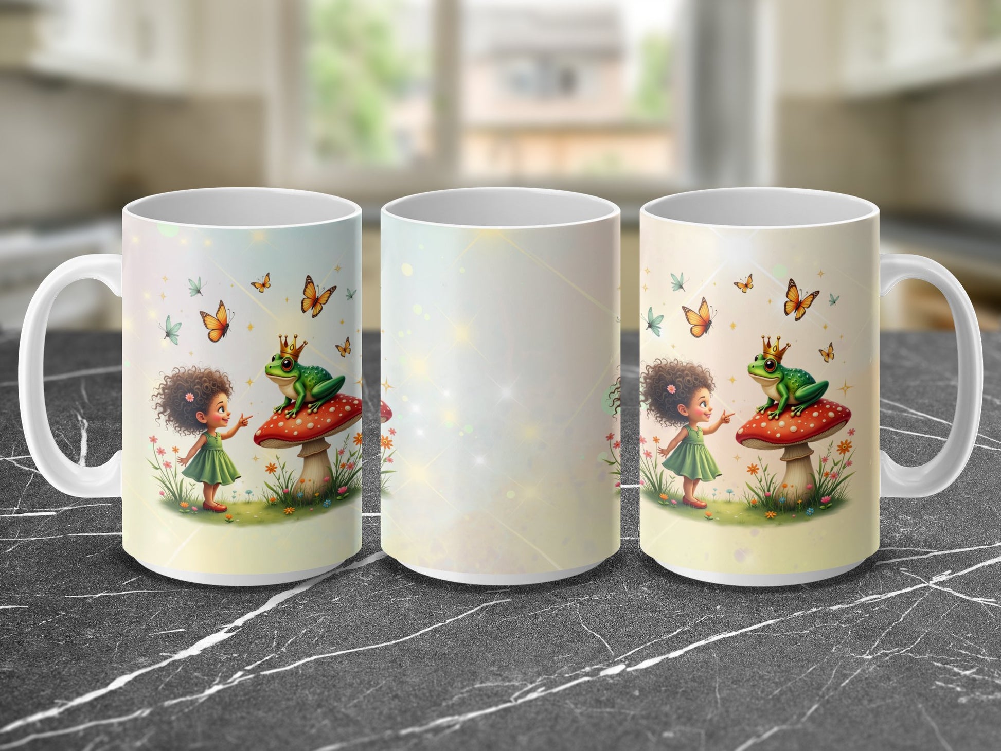 Kids Storytime Mug, Charming Illustrations with Child and Frog, Butterfly Garden Coffee Cup, Gift Idea for Children