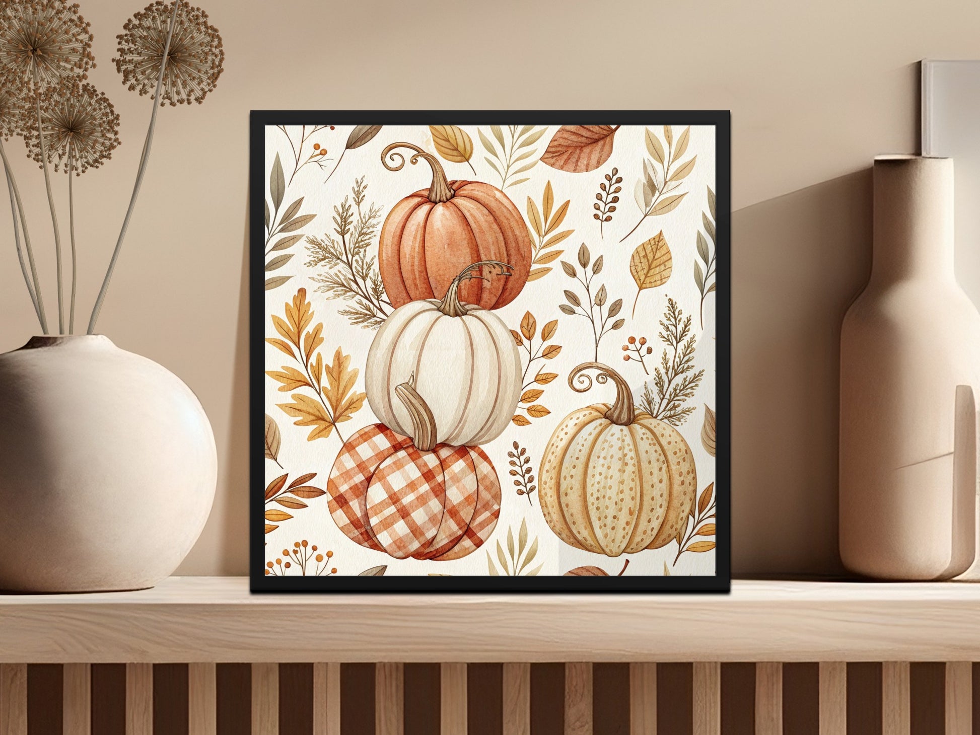 Autumn Pumpkin Print, Fall Decor Wall Art, Thanksgiving Seasonal Illustration, Farmhouse Style Decor, Rustic Kitchen Artwork
