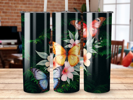 Butterfly Tumblers, Insulated Travel Mugs, Floral and Nature Design, Stainless Steel Drinkware, Gift Idea, Eco-Friendly