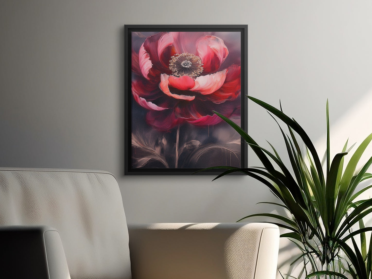 Large Floral Wall Art, Red Poppy Flower Canvas Print, Modern Home Decor, Living Room Statement Piece