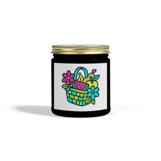 Colorful Fruit Basket Design Candle Jar, Handmade Scented Soy Candle, Unique Home Decor Gift