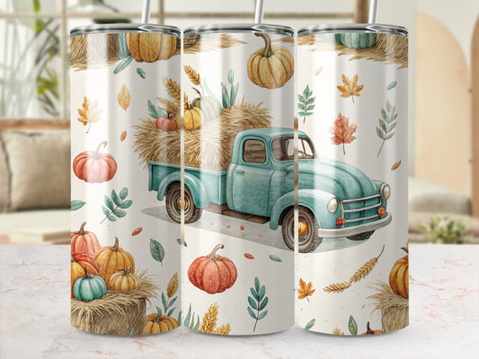 Vintage Truck Autumn Shower Curtain, Fall Pumpkin Harvest Print, Farmhouse Bathroom Decor, Thanksgiving Seasonal Design