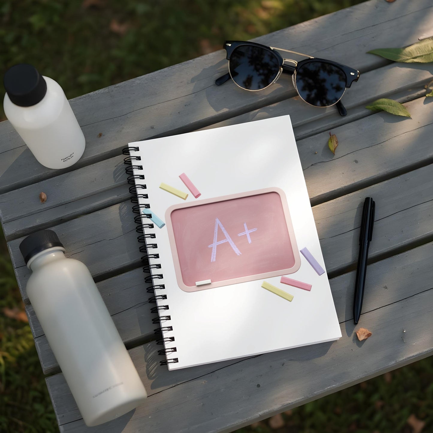 A+ Student Notebook with Sunglasses and Water Bottle, Spiral Bound, Outdoor Study Essentials