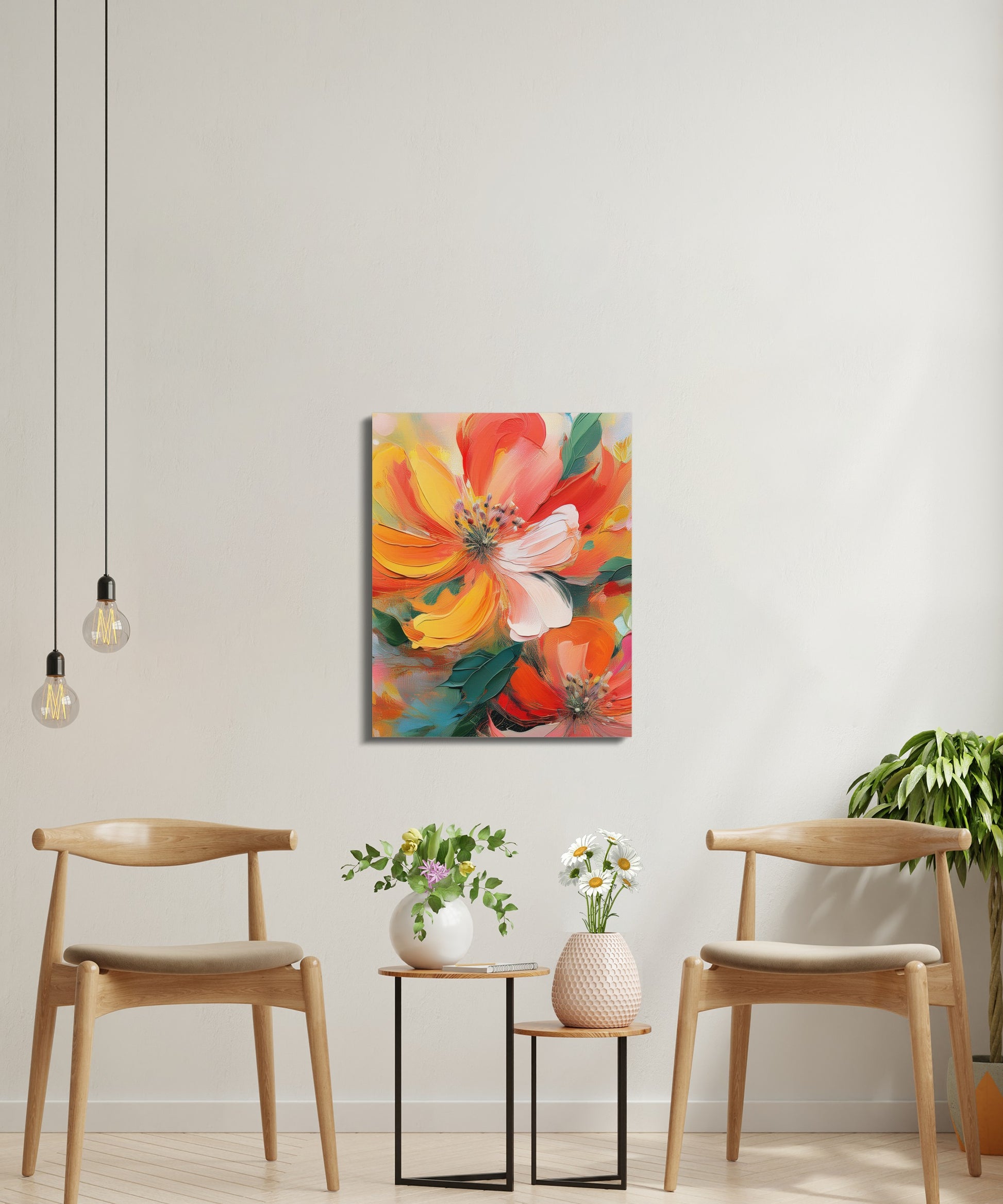Vibrant Abstract Floral Canvas Art, Colorful Modern Wall Decor, Large Flower Painting for Living Room or Office