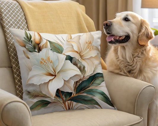 Floral Decorative Throw Pillow Cover, Tropical White Hibiscus Design, Soft Cushion Case for Living Room Sofa, Home Decor