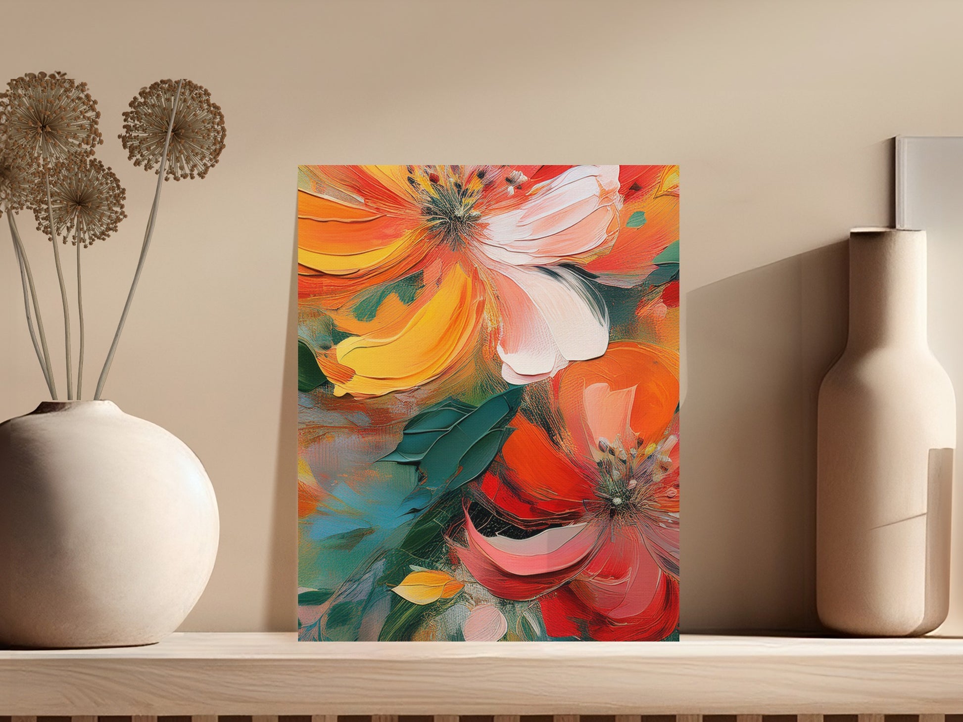 Colorful Abstract Floral Canvas Art Print, Vibrant Home Decor, Modern Wall Art, Large Flower Painting
