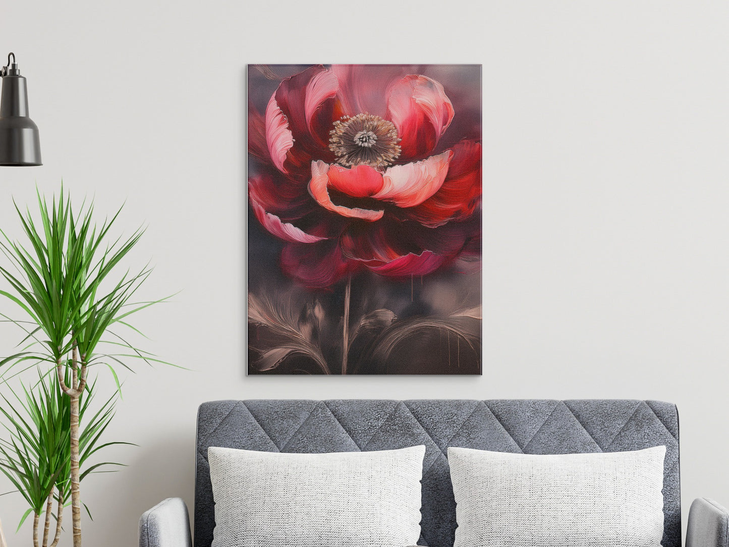 Large Floral Wall Art Canvas Print, Red Flower Painting, Modern Home Decor, Bedroom Living Room Artwork