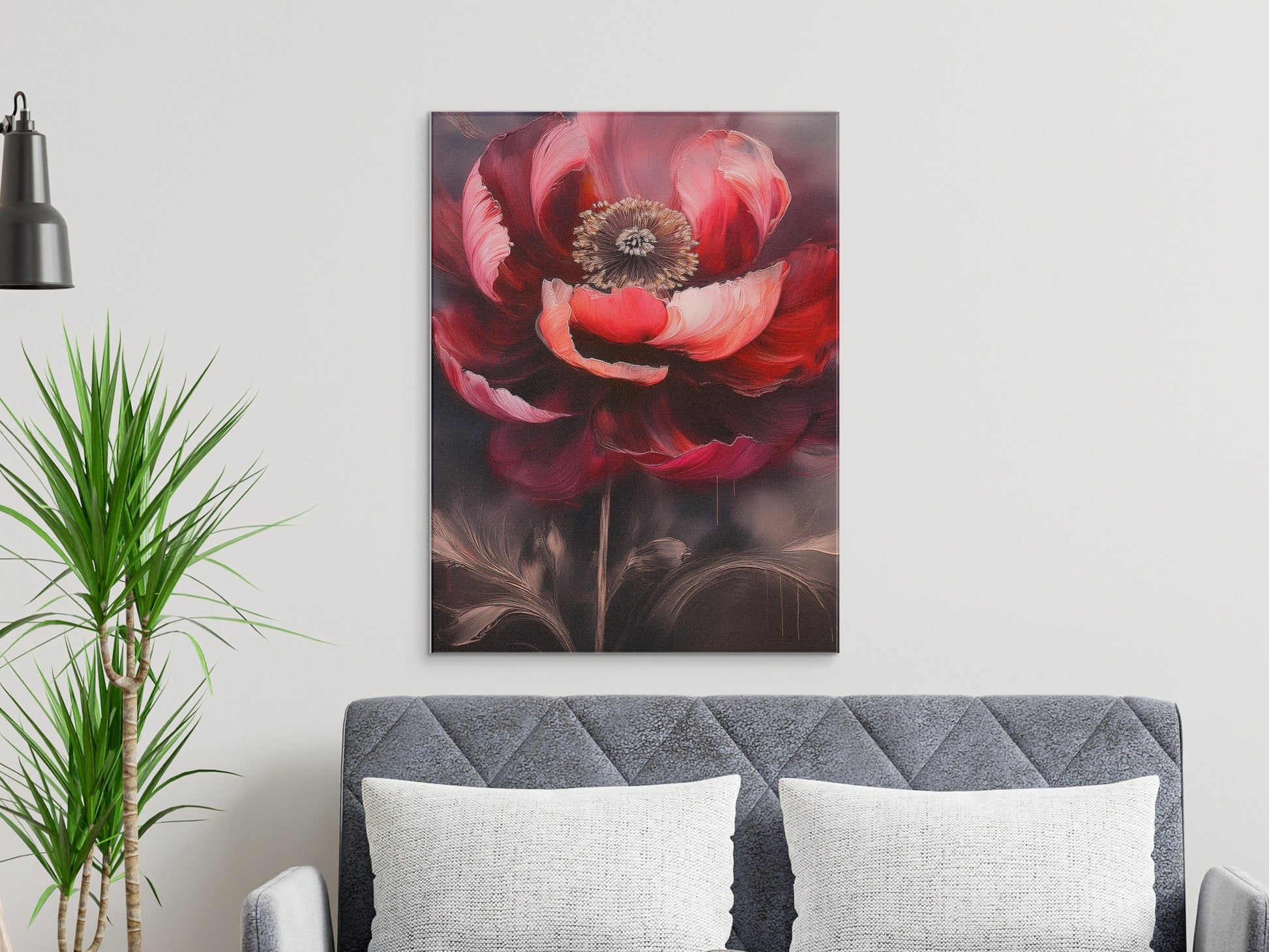 Large Floral Wall Art Canvas Print, Red Flower Painting, Modern Home Decor, Bedroom Living Room Artwork
