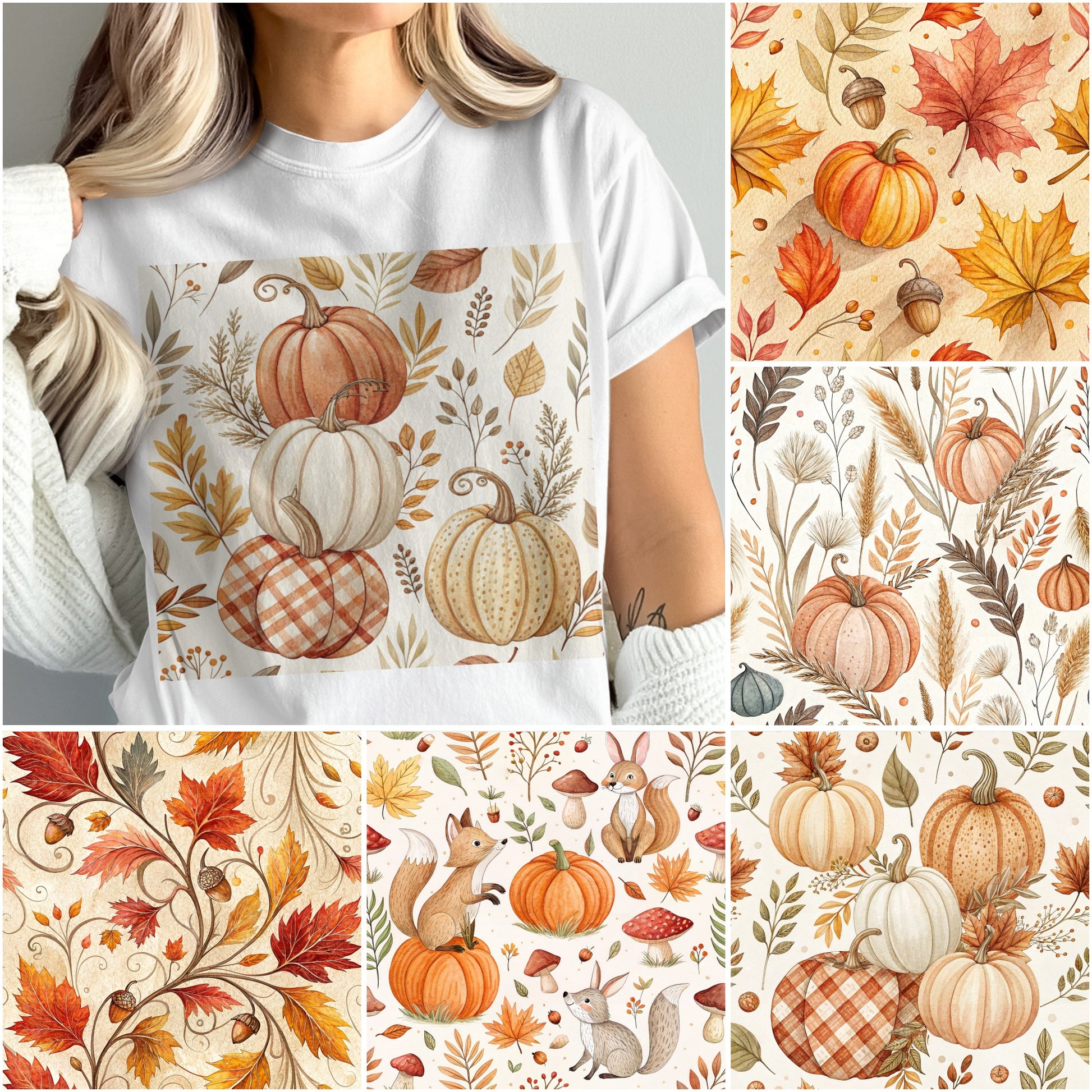 Autumn Pumpkin T-Shirt, Fall Leaves Graphic Tee, Women's Casual Thanksgiving Shirt, Nature Inspired Apparel