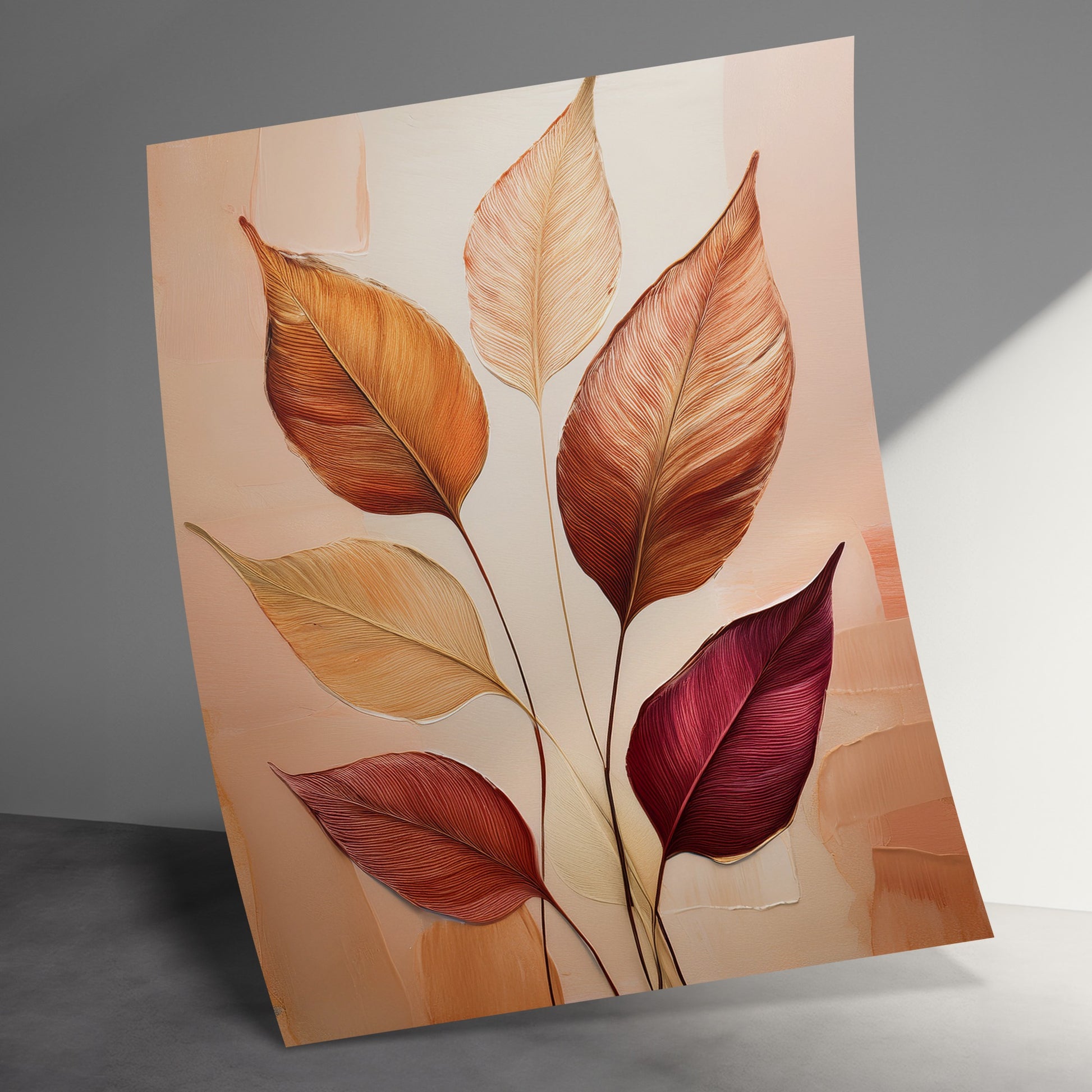 Autumn Leaves Canvas Print, Elegant Wall Art, Modern Floral Home Decor, Large Nature Painting, Warm Tones