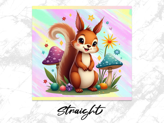 Cute Squirrel Art Print, Colorful Nursery Wall Decor, Cartoon Animal Poster, Vibrant Kids Room Illustration, Whimsical Nature Theme
