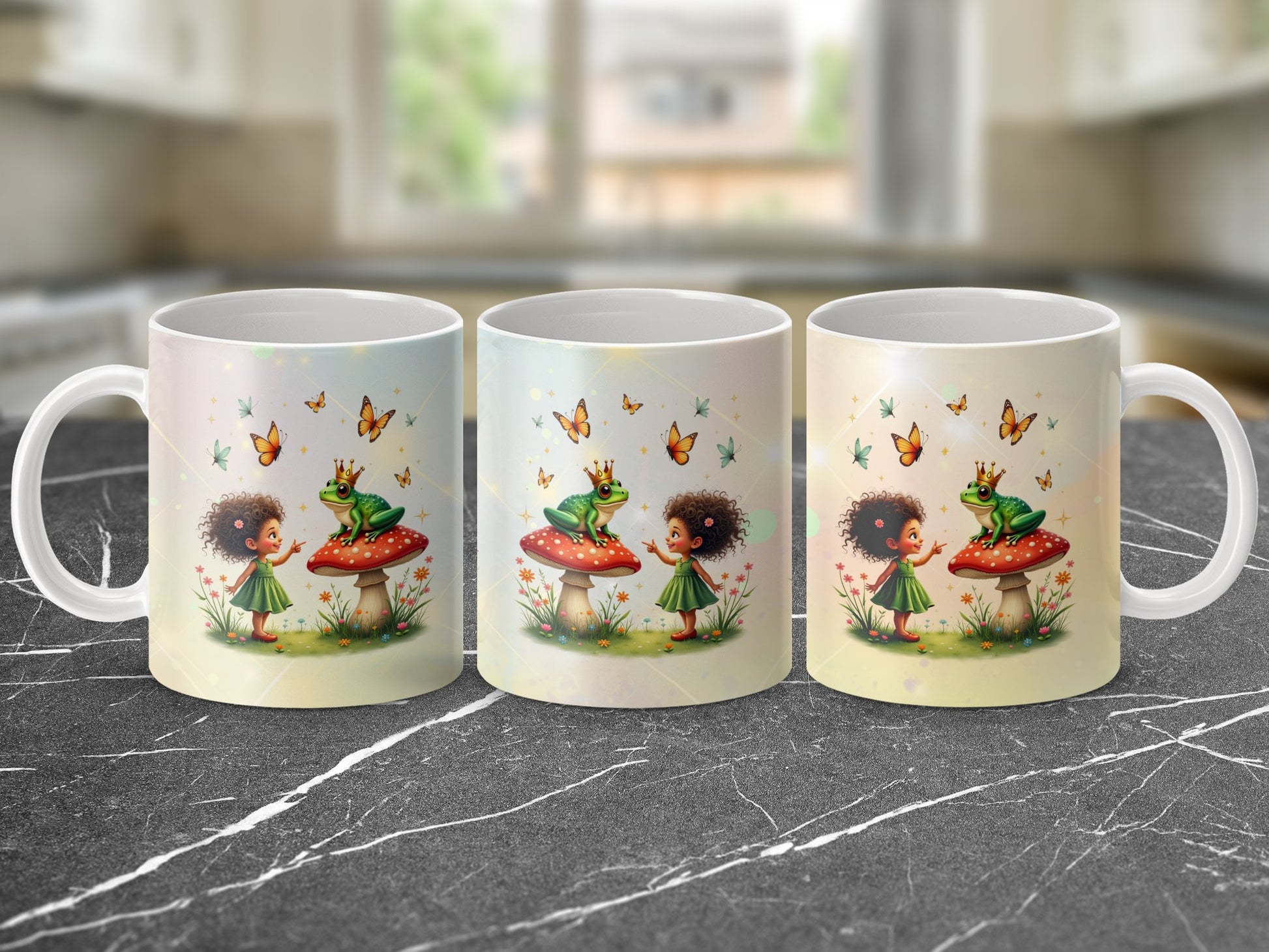 Whimsical Children's Mug with Fairy and Frog Illustration, Cute Fantasy Coffee Cup, Gift Idea for Kids
