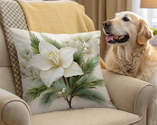 Decorative Floral Pillow Cover, White Lily Design, Soft Throw Cushion for Home Decor