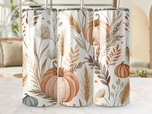 Autumn Pumpkin Shower Curtain, Fall Harvest Bathroom Decor, Watercolor Pumpkin and Wheat Design, Seasonal Home Accessories