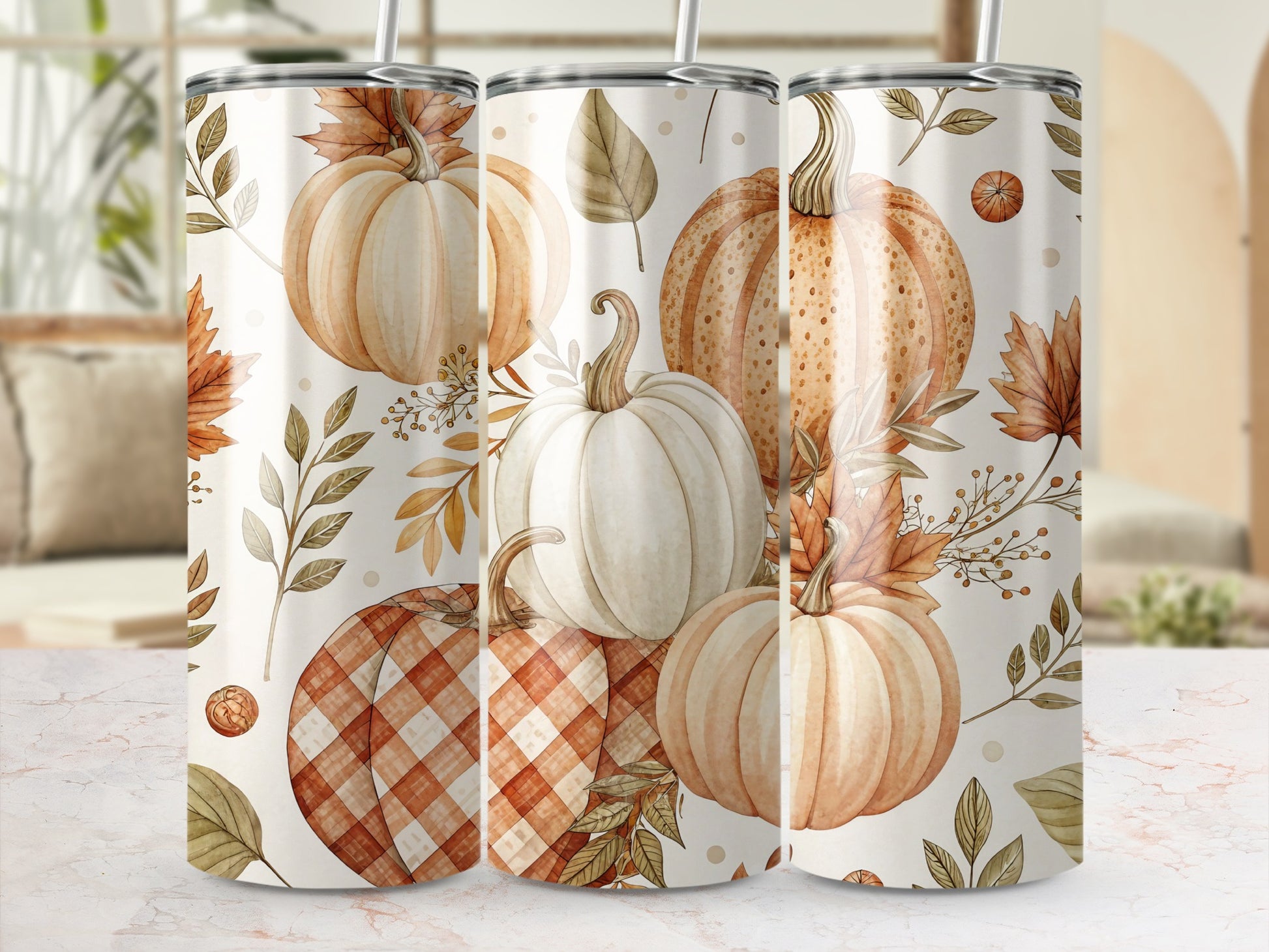 Autumn Pumpkin Shower Curtain, Fall Leaves and Plaid Design, Bathroom Decor, Thanksgiving Seasonal Accessories