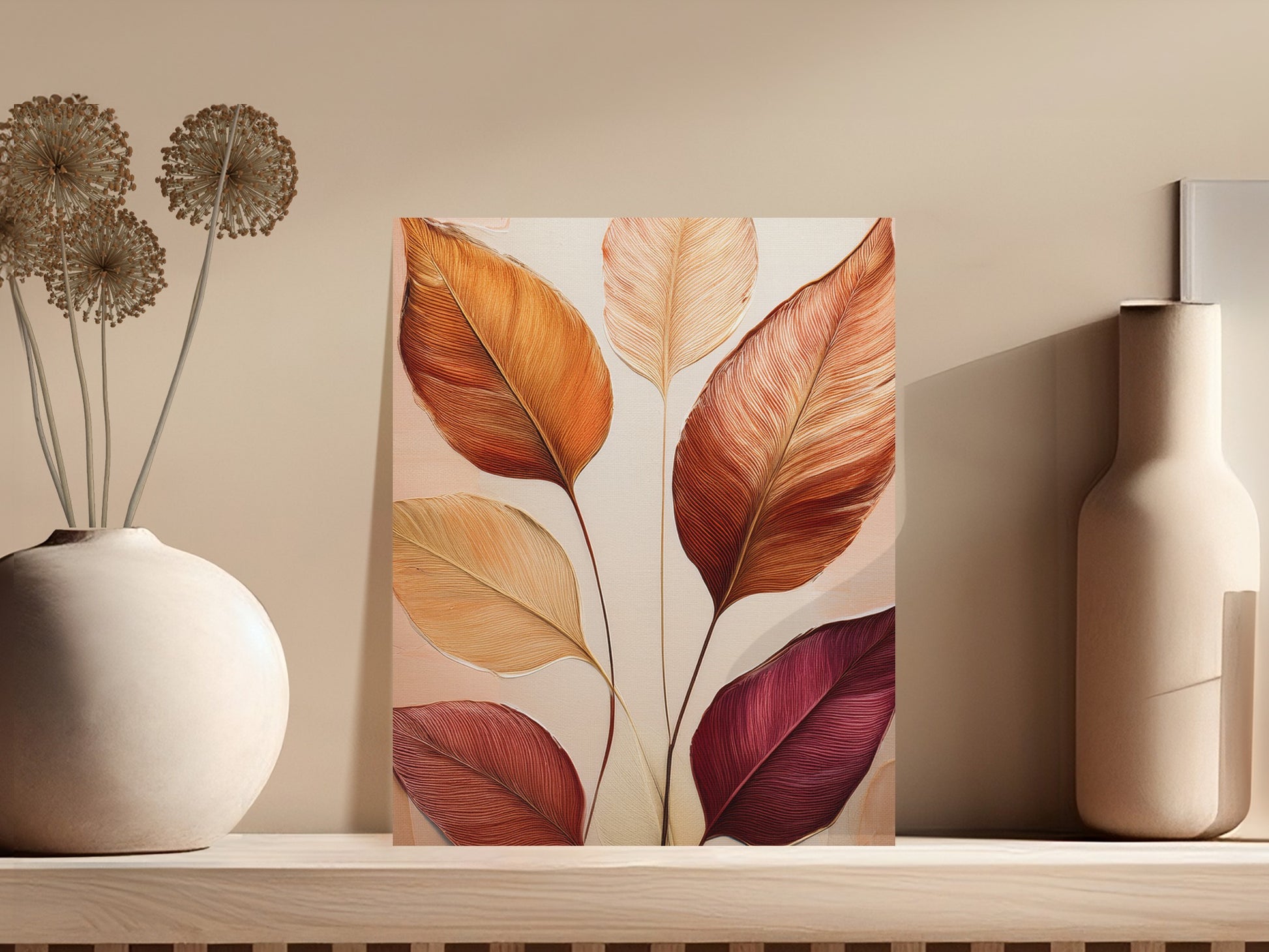 Autumn Leaves Canvas Art, Modern Fall Colors Wall Decor, Botanical Print for Home Interior