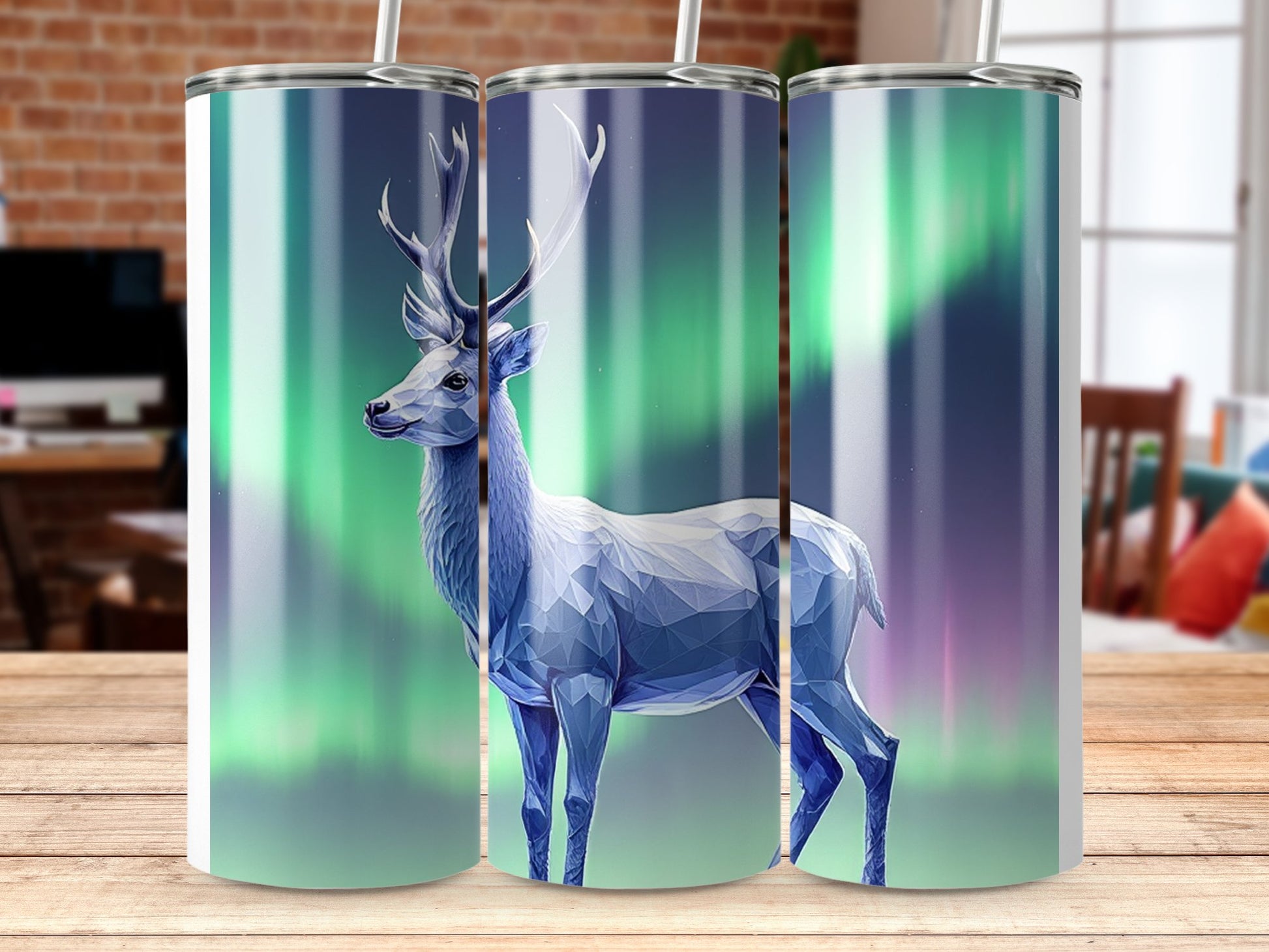 Geometric Deer Tumbler, Insulated Custom Travel Cup, Colorful Stainless Steel Coffee Mug, Gift for Nature Lovers