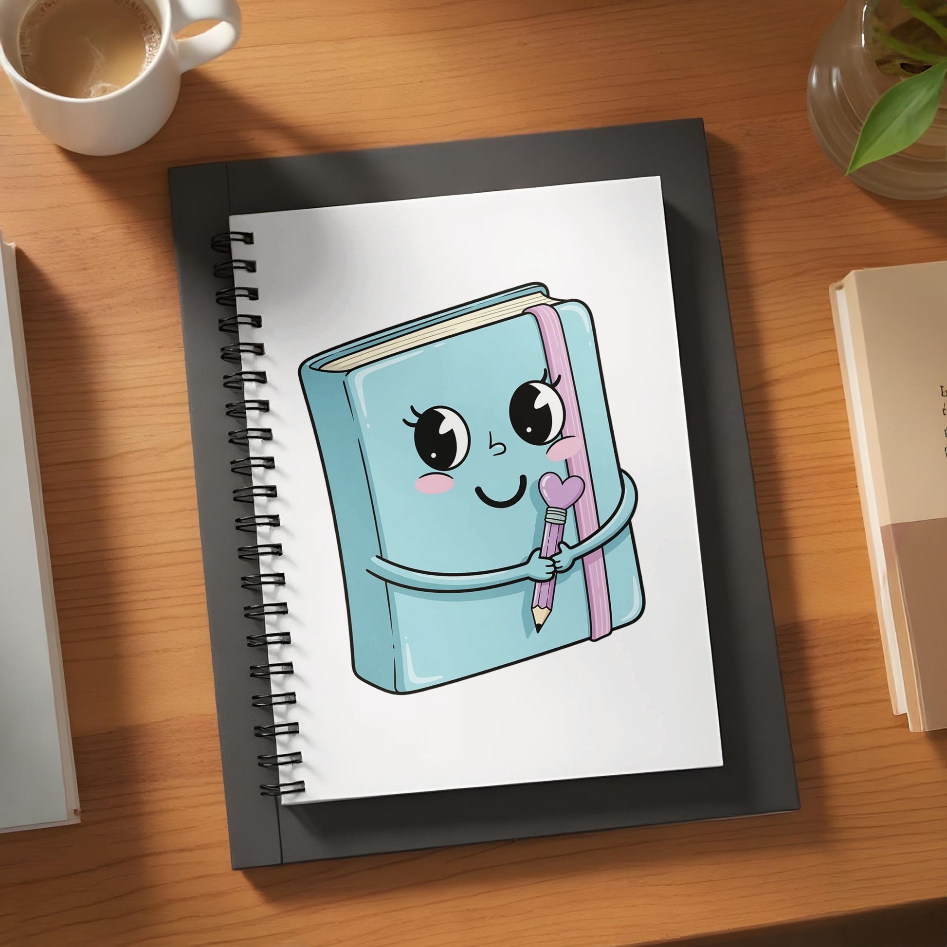 Cute Animated Book Character Notebook, Kawaii Style Sketchbook, Perfect for Gift, School Supplies, Light Blue